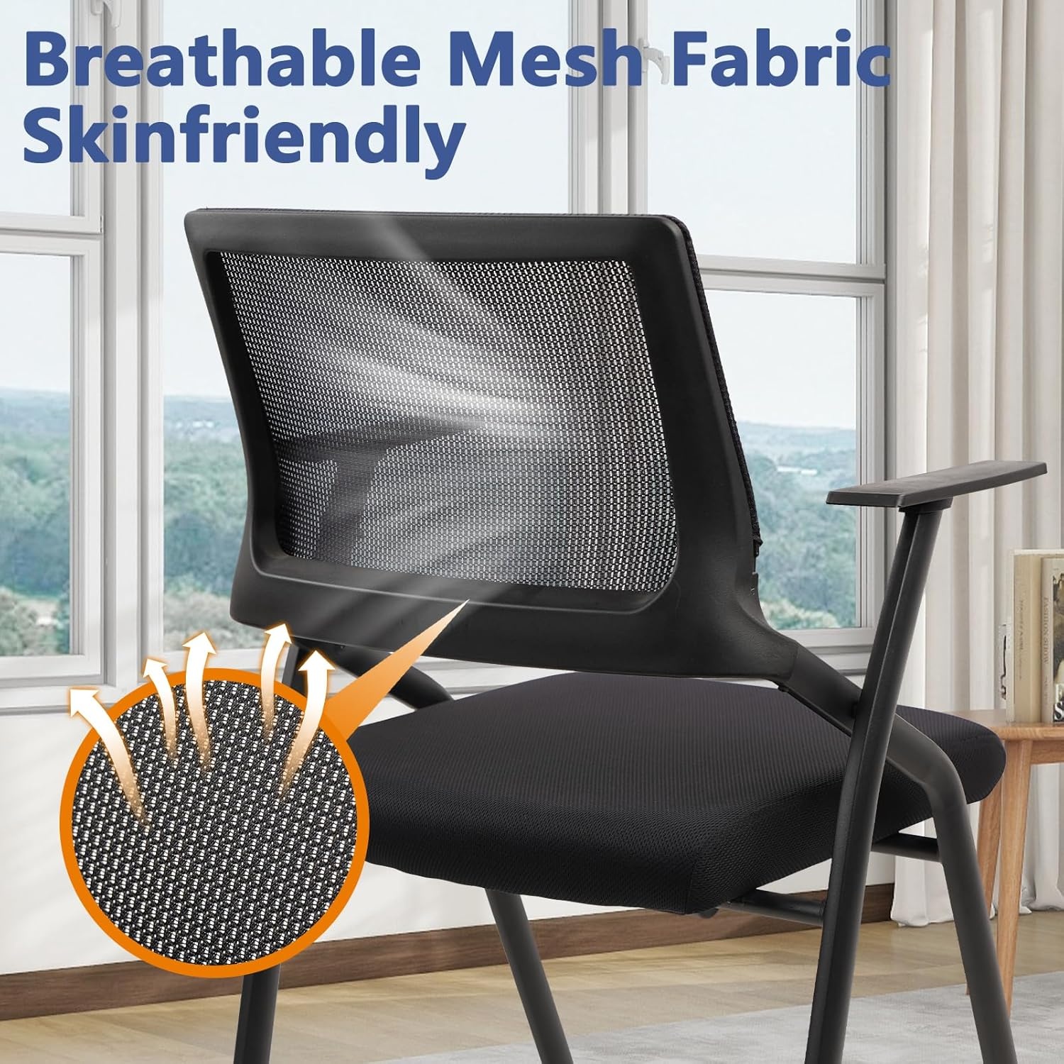 image:imageCLATINA Stackable amp Foldable Office Chairs with Ergonomic Lumbar Support and Thickened Seat Cushion Folding Mesh Fabric Reception Guest Chair for School Church Conference Waiting Room Black 2pkBlack No Wheels