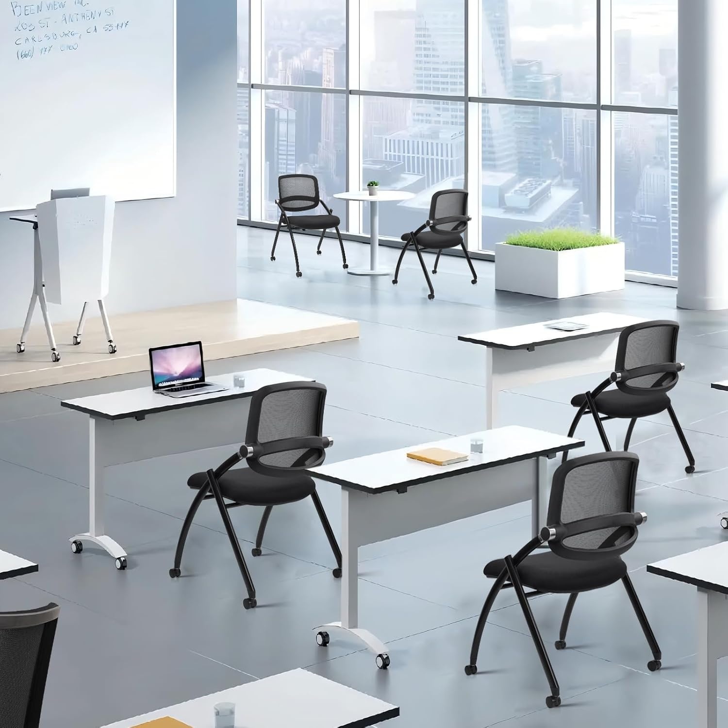 image:imageCLATINA Stackable amp Foldable Office Chairs with Ergonomic Lumbar Support and Thickened Seat Cushion Folding Mesh Fabric Reception Guest Chair for School Church Conference Waiting Room Black 2pkBlack No Armrest