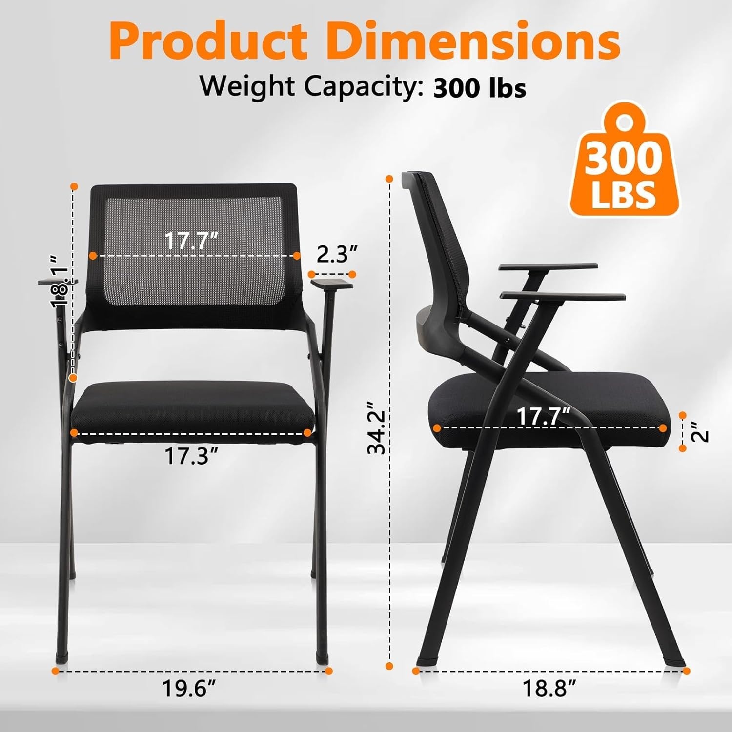 image:imageCLATINA Stackable amp Foldable Office Chairs with Ergonomic Lumbar Support and Thickened Seat Cushion Folding Mesh Fabric Reception Guest Chair for School Church Conference Waiting Room Black 2pkBlack No Wheels