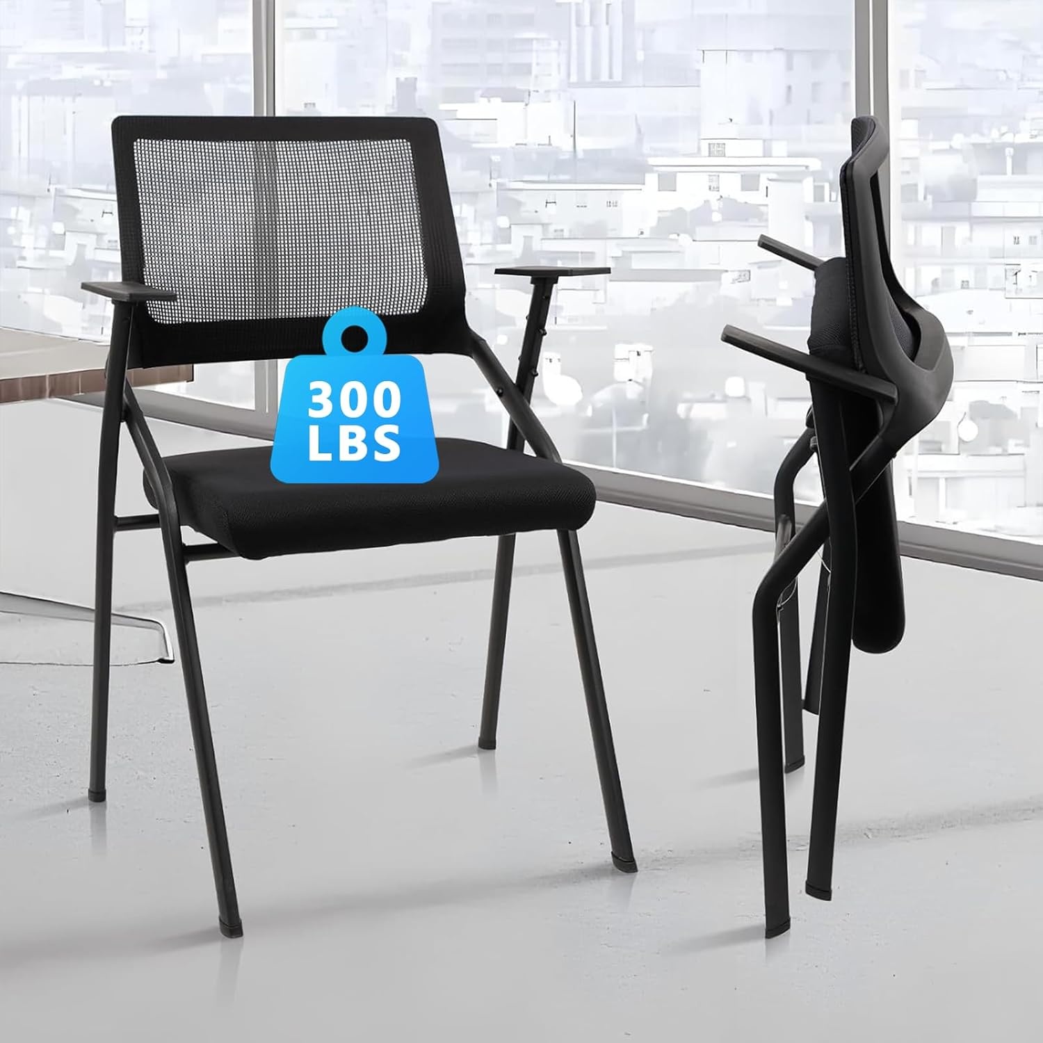 image:imageCLATINA Stackable amp Foldable Office Chairs with Ergonomic Lumbar Support and Thickened Seat Cushion Folding Mesh Fabric Reception Guest Chair for School Church Conference Waiting Room Black 2pkBlack No Wheels