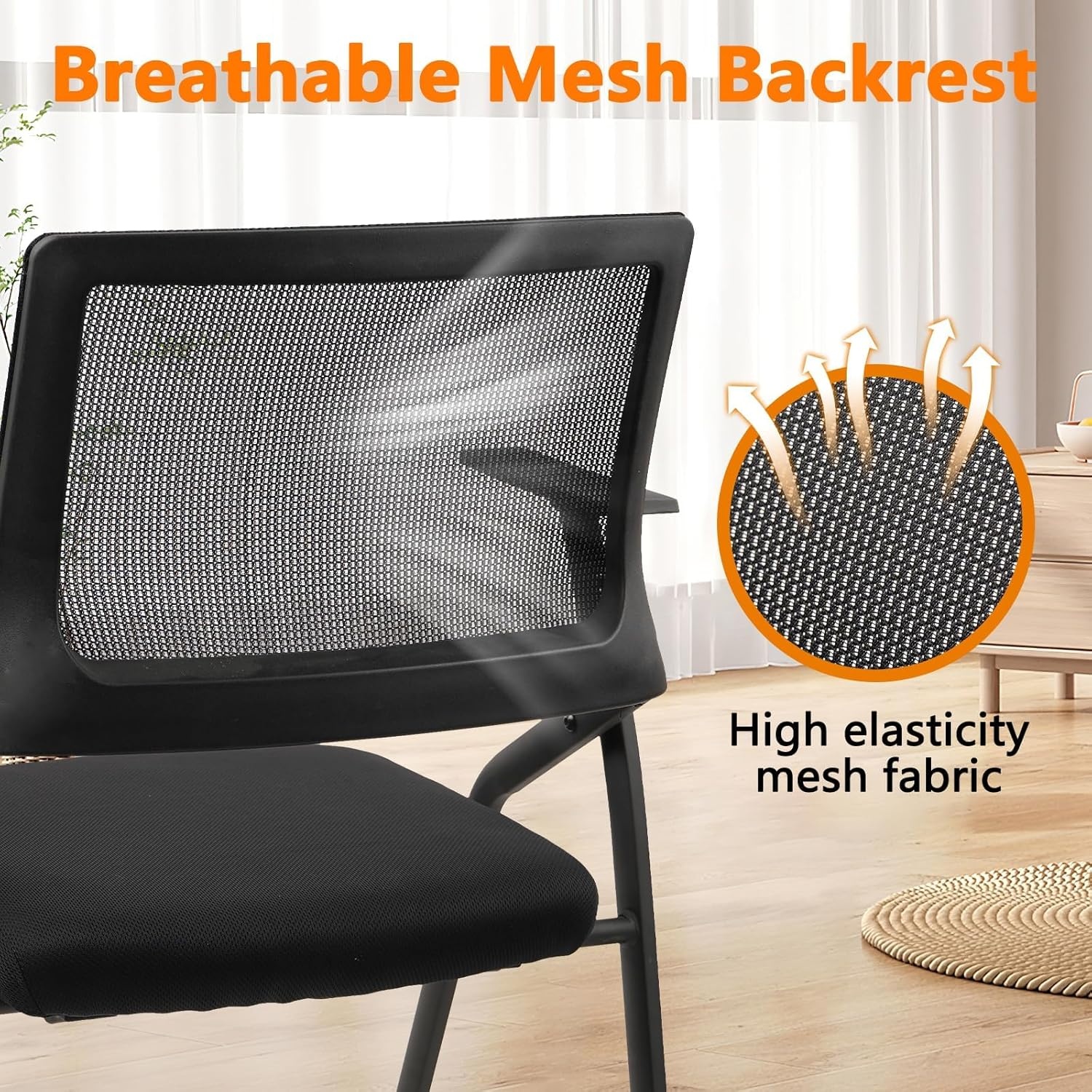 image:imageCLATINA Stackable amp Foldable Office Chairs with Ergonomic Lumbar Support and Thickened Seat Cushion Folding Mesh Fabric Reception Guest Chair for School Church Conference Waiting Room Black 2pkBlack With Wheels