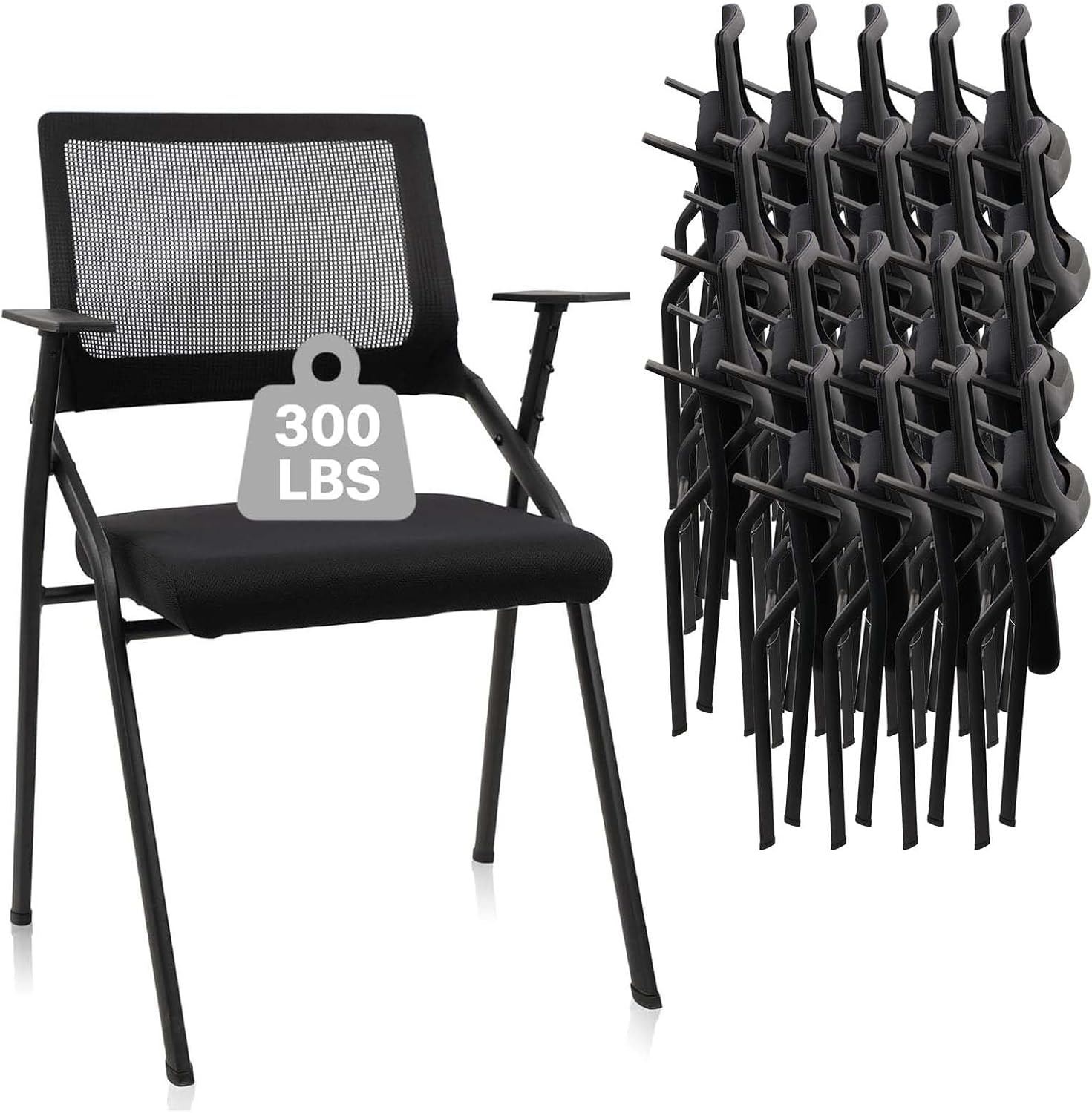 image:imageCLATINA Stackable amp Foldable Office Chairs with Ergonomic Lumbar Support and Thickened Seat Cushion Folding Mesh Fabric Reception Guest Chair for School Church Conference Waiting Room Black 2pkBlack No Wheels