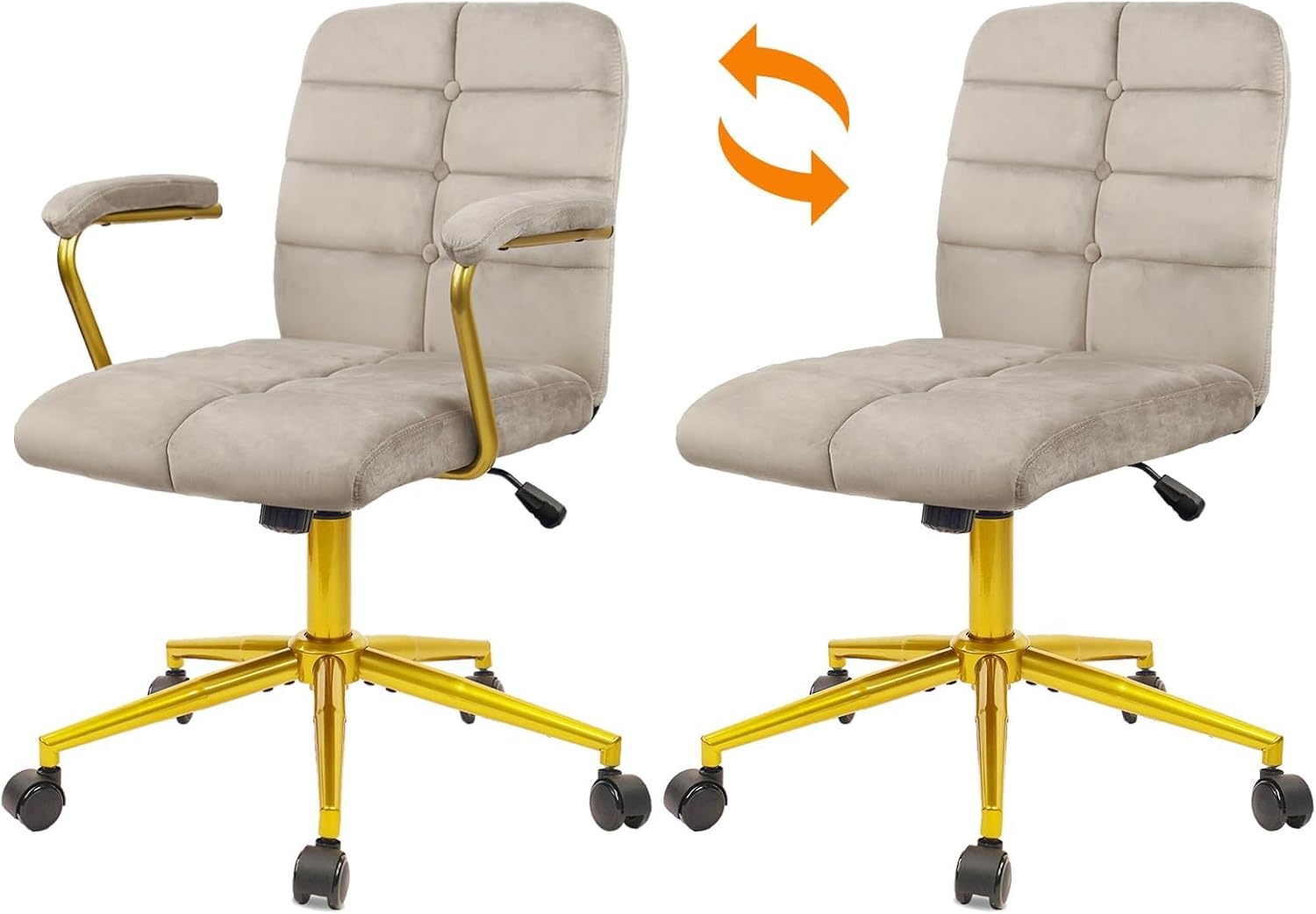 image:imageCLATINA Velvet Home Office Desk Chair Fabric Ergonomic Executive Computer Chairs with Golden Base and Arms Swivel Rolling Vanity Makeup Chair on Wheels for Bedroom Vanity Livingroom Gray