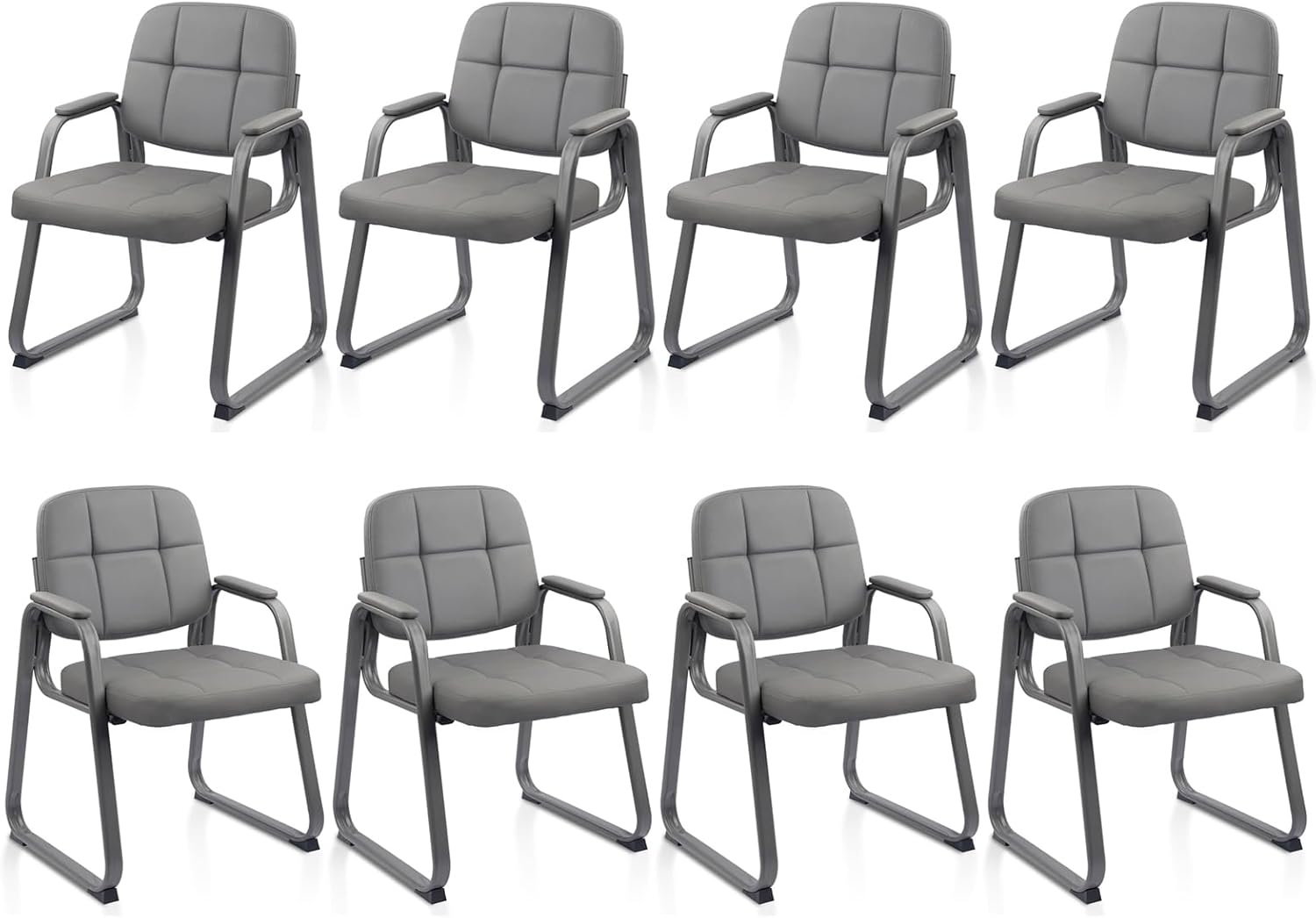 image:imageCLATINA Waiting Reception Chairs No Wheel Leather Guest Chair with Padded Arms Modern Brown Office Desk Chairs with Sled Base for Office Meeting Conference Room Lobby Home Living Room 4 PackGreysled Base