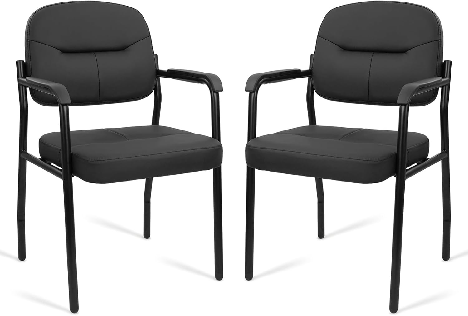 image:imageCLATINA Waiting Reception Chairs No Wheel Leather Guest Chair with Padded Arms Modern Brown Office Desk Chairs with Sled Base for Office Meeting Conference Room Lobby Home Living Room 4 PackBlacklaurel