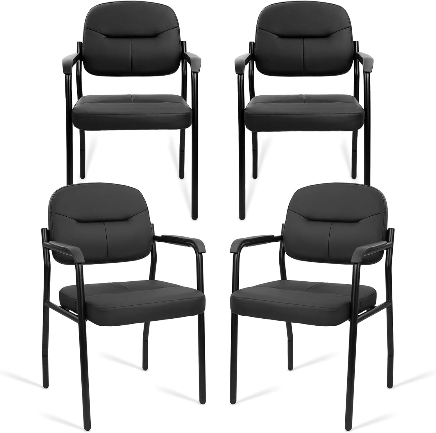 image:imageCLATINA Waiting Reception Chairs No Wheel Leather Guest Chair with Padded Arms Modern Brown Office Desk Chairs with Sled Base for Office Meeting Conference Room Lobby Home Living Room 4 PackBlacklaurel