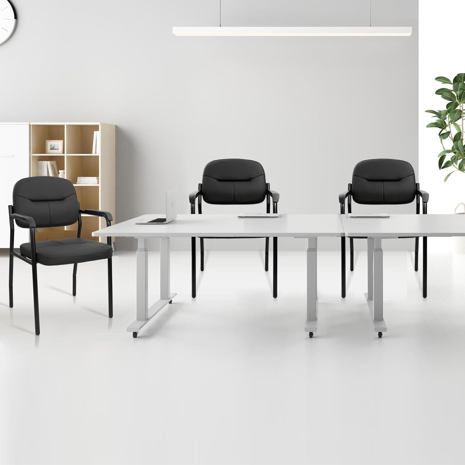 image:imageCLATINA Waiting Reception Chairs No Wheel Leather Guest Chair with Padded Arms Modern Brown Office Desk Chairs with Sled Base for Office Meeting Conference Room Lobby Home Living Room 4 PackBlacklaurel