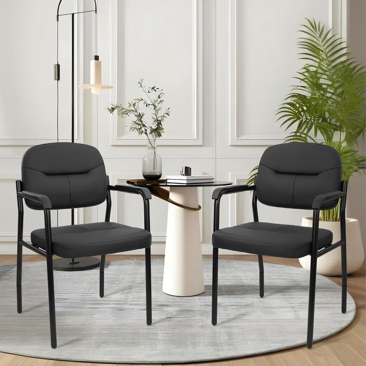 image:imageCLATINA Waiting Reception Chairs No Wheel Leather Guest Chair with Padded Arms Modern Brown Office Desk Chairs with Sled Base for Office Meeting Conference Room Lobby Home Living Room 4 PackBlacklaurel
