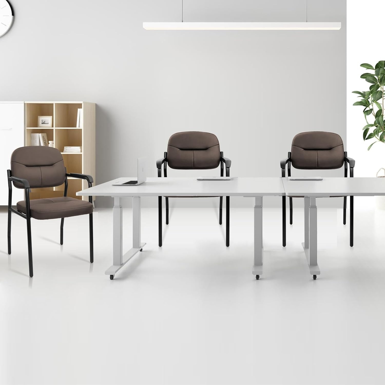 image:imageCLATINA Waiting Reception Chairs No Wheel Leather Guest Chair with Padded Arms Modern Brown Office Desk Chairs with Sled Base for Office Meeting Conference Room Lobby Home Living Room 4 PackBrownlaurel