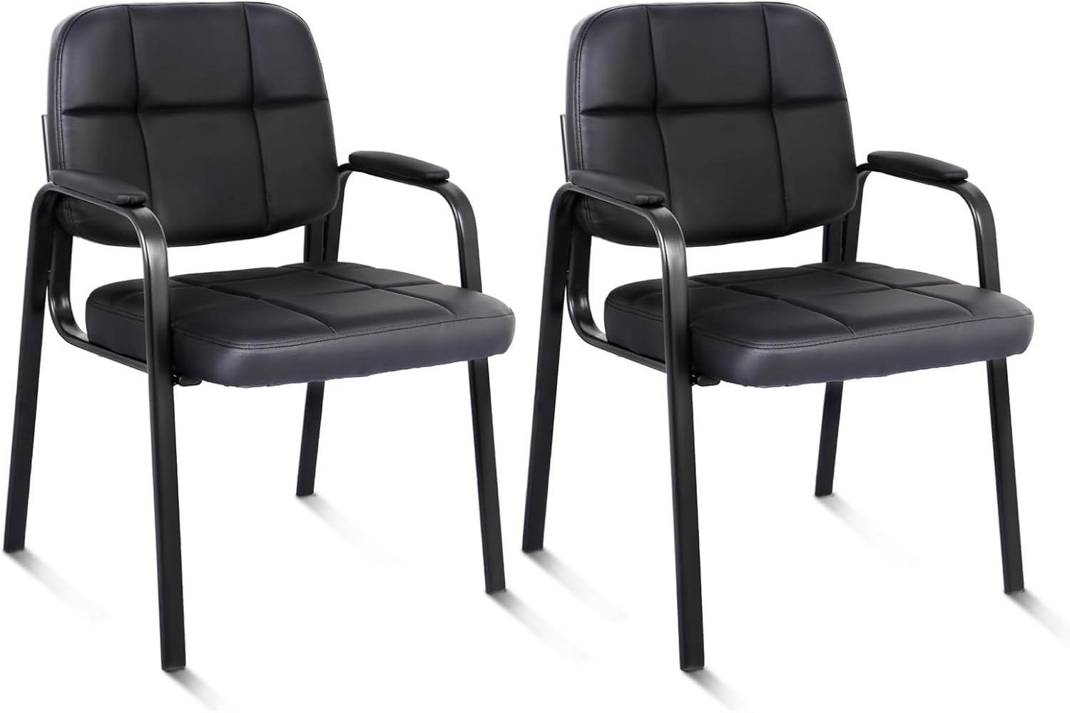image:imageCLATINA Waiting Reception Chairs No Wheel Leather Guest Chair with Padded Arms Modern Brown Office Desk Chairs with Sled Base for Office Meeting Conference Room Lobby Home Living Room 4 PackBlack