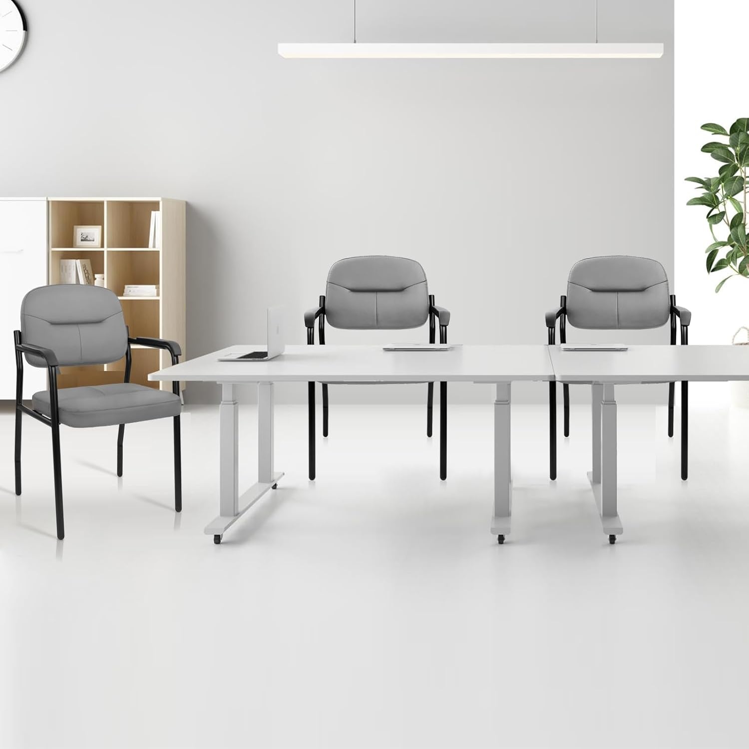 image:imageCLATINA Waiting Reception Chairs No Wheel Leather Guest Chair with Padded Arms Modern Brown Office Desk Chairs with Sled Base for Office Meeting Conference Room Lobby Home Living Room 4 PackGreylaurel