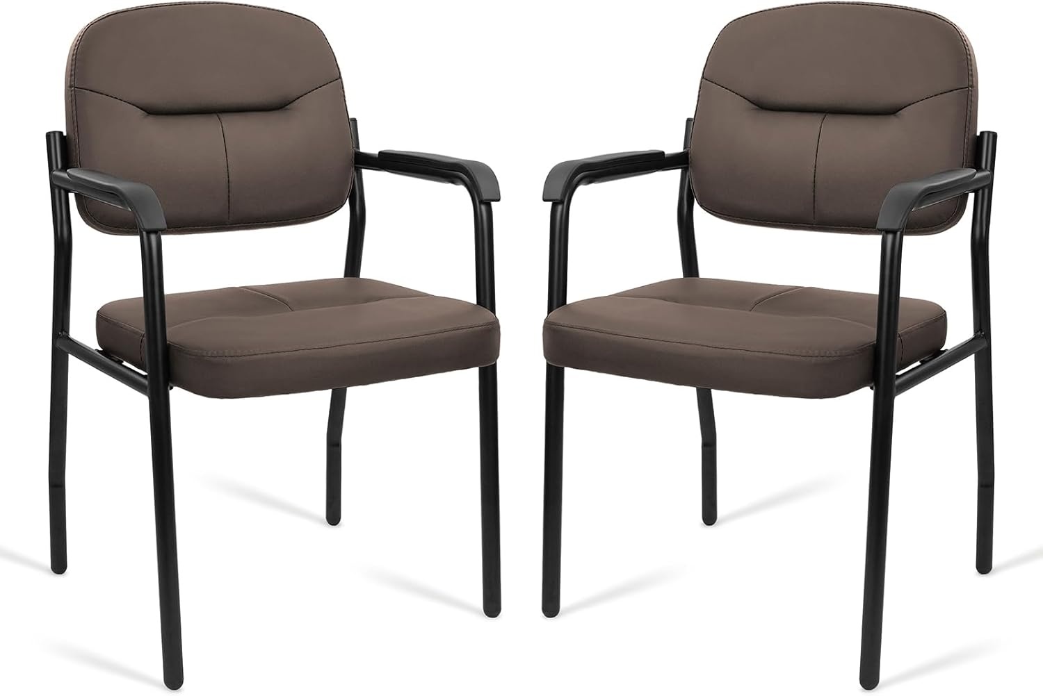 image:imageCLATINA Waiting Reception Chairs No Wheel Leather Guest Chair with Padded Arms Modern Brown Office Desk Chairs with Sled Base for Office Meeting Conference Room Lobby Home Living Room 4 PackBrownlaurel