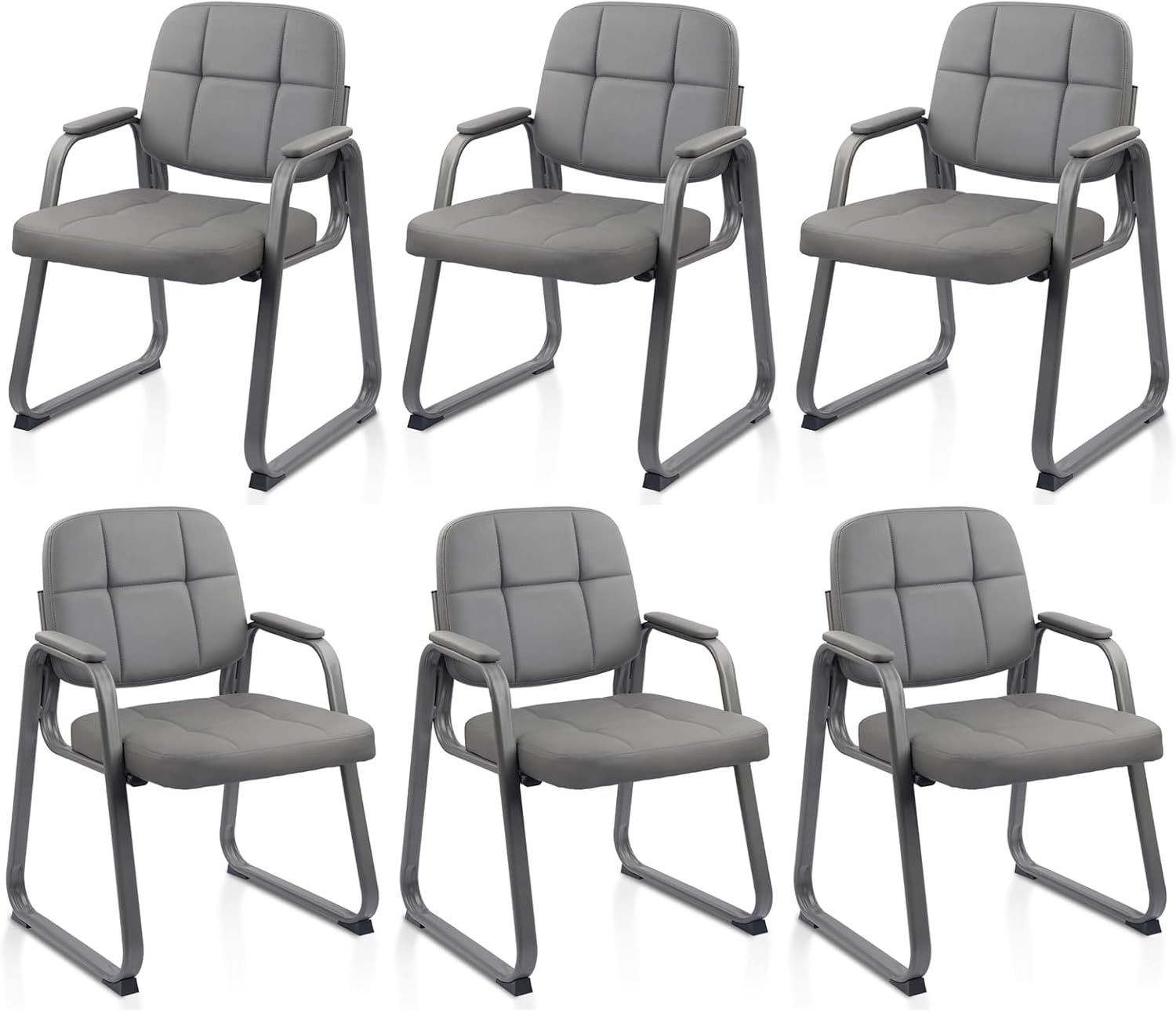 image:imageCLATINA Waiting Reception Chairs No Wheel Leather Guest Chair with Padded Arms Modern Brown Office Desk Chairs with Sled Base for Office Meeting Conference Room Lobby Home Living Room 4 PackGreysled Base