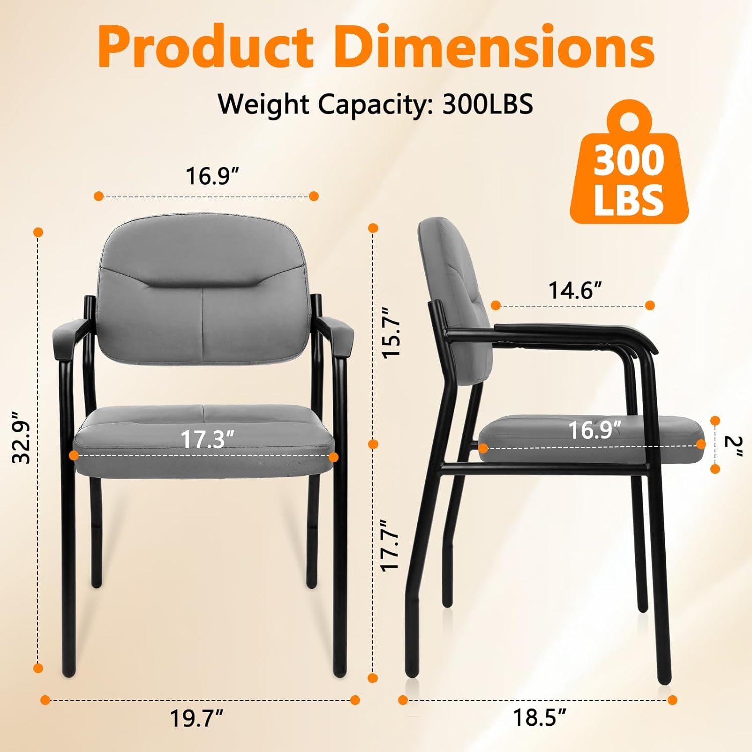 image:imageCLATINA Waiting Reception Chairs No Wheel Leather Guest Chair with Padded Arms Modern Brown Office Desk Chairs with Sled Base for Office Meeting Conference Room Lobby Home Living Room 4 PackGreylaurel