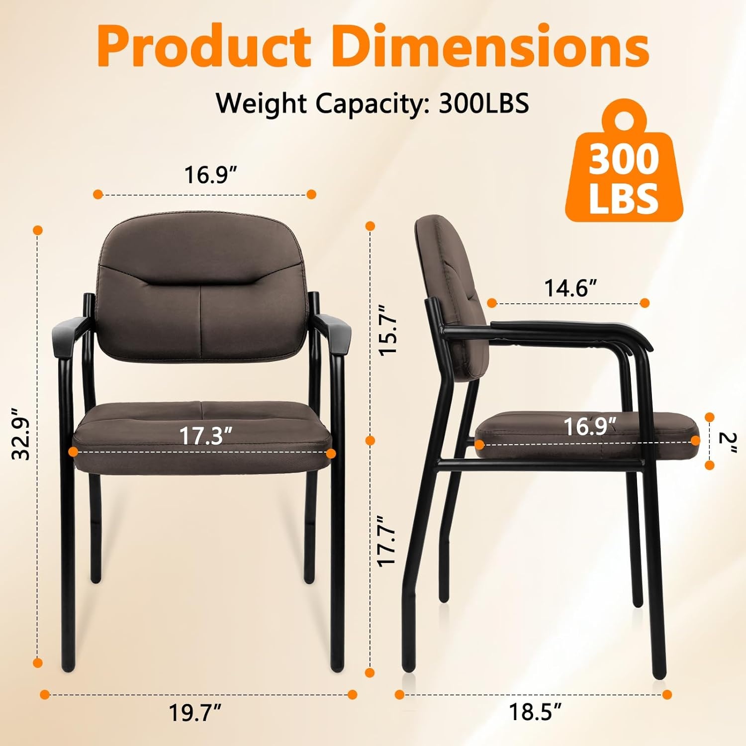image:imageCLATINA Waiting Reception Chairs No Wheel Leather Guest Chair with Padded Arms Modern Brown Office Desk Chairs with Sled Base for Office Meeting Conference Room Lobby Home Living Room 4 PackBrownlaurel