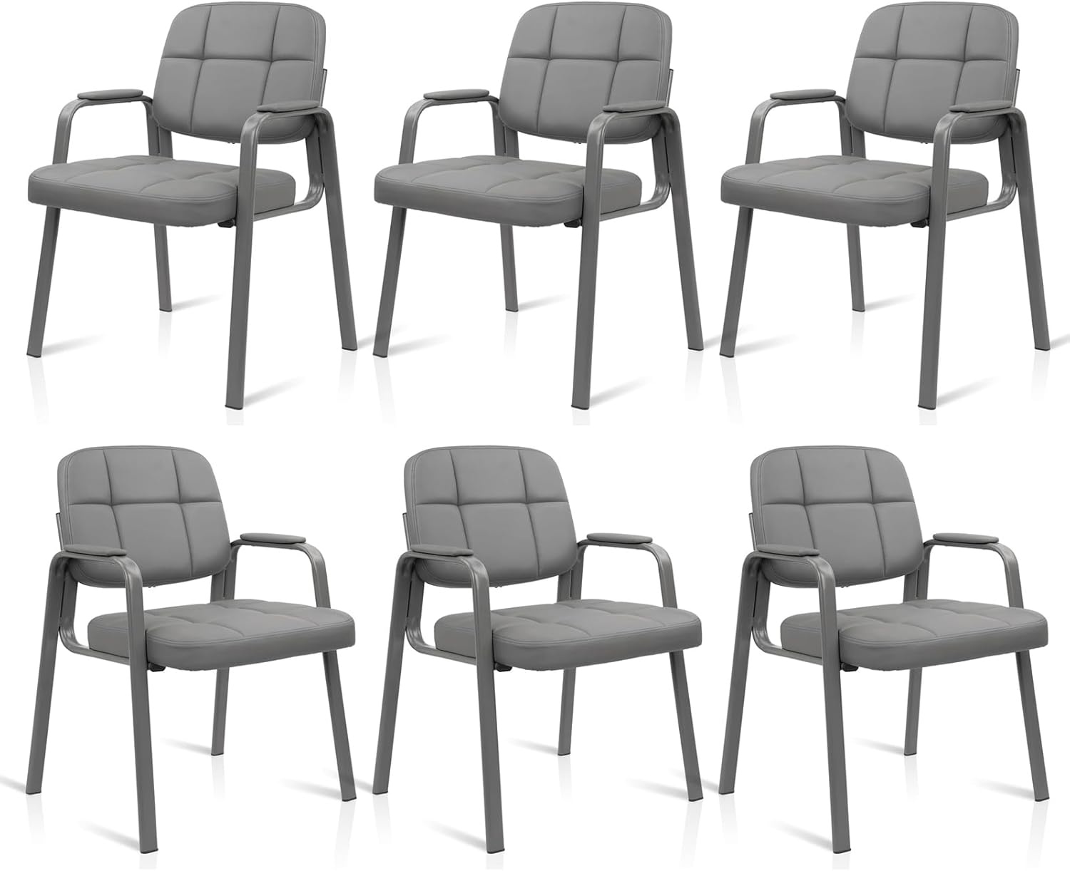 image:imageCLATINA Waiting Reception Chairs No Wheel Leather Guest Chair with Padded Arms Modern Brown Office Desk Chairs with Sled Base for Office Meeting Conference Room Lobby Home Living Room 4 PackGrey