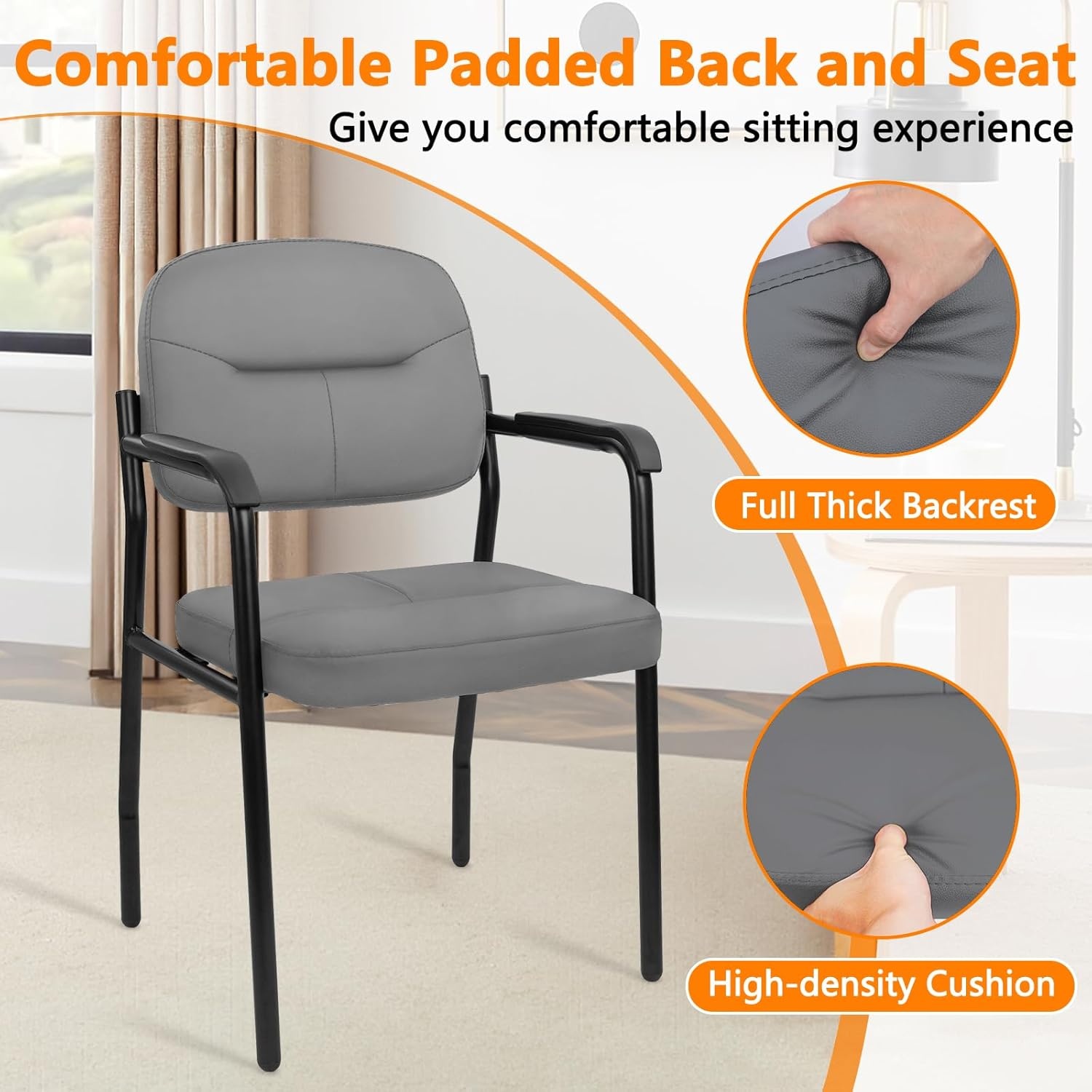image:imageCLATINA Waiting Reception Chairs No Wheel Leather Guest Chair with Padded Arms Modern Brown Office Desk Chairs with Sled Base for Office Meeting Conference Room Lobby Home Living Room 4 PackGreylaurel