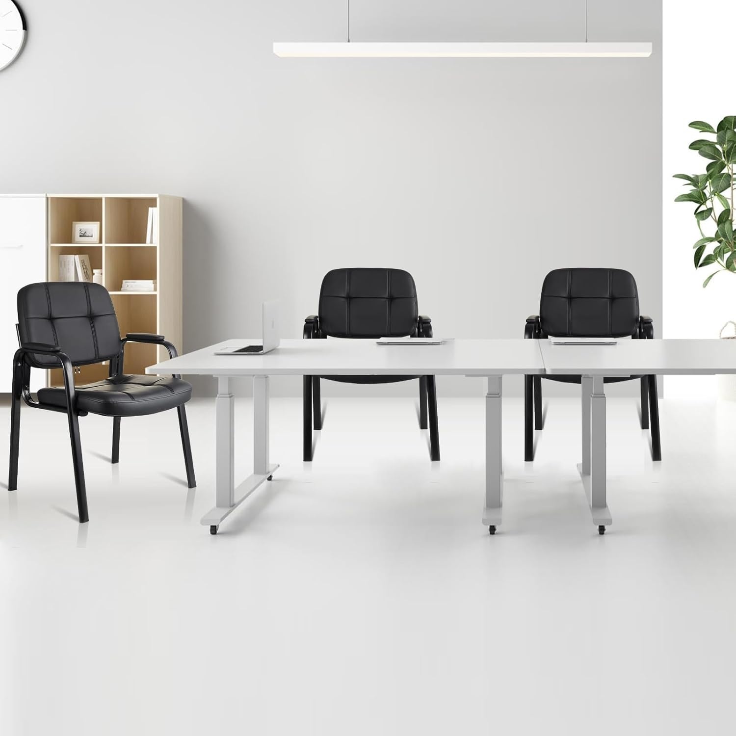 image:imageCLATINA Waiting Reception Chairs No Wheel Leather Guest Chair with Padded Arms Modern Brown Office Desk Chairs with Sled Base for Office Meeting Conference Room Lobby Home Living Room 4 PackBlack