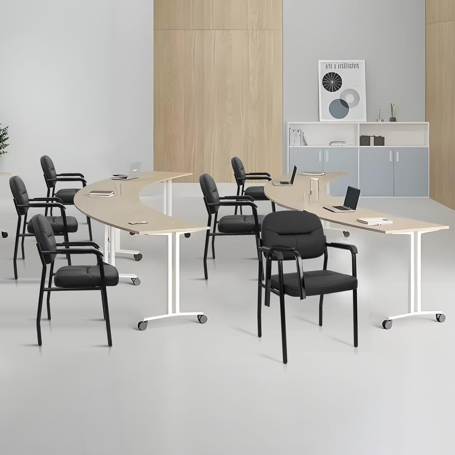 image:imageCLATINA Waiting Reception Chairs No Wheel Leather Guest Chair with Padded Arms Modern Brown Office Desk Chairs with Sled Base for Office Meeting Conference Room Lobby Home Living Room 4 PackBlacklaurel