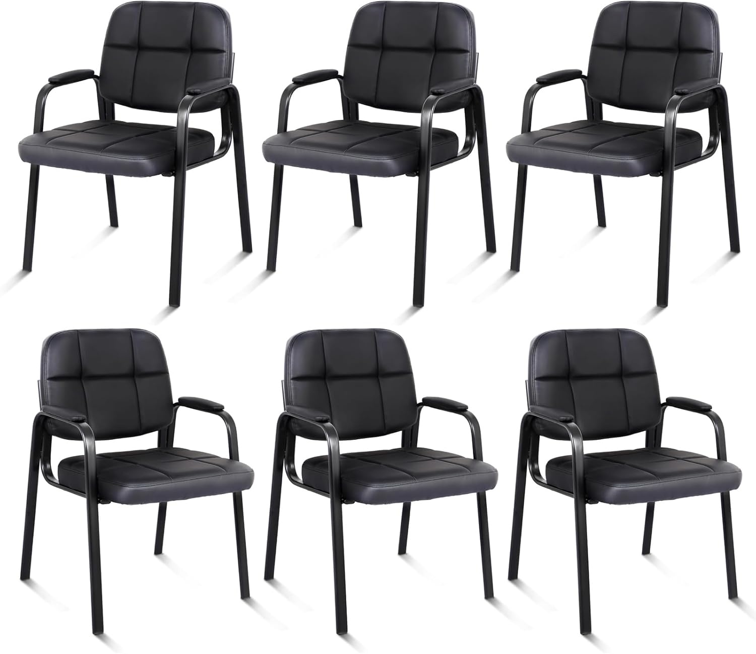 image:imageCLATINA Waiting Reception Chairs No Wheel Leather Guest Chair with Padded Arms Modern Brown Office Desk Chairs with Sled Base for Office Meeting Conference Room Lobby Home Living Room 4 PackBlack