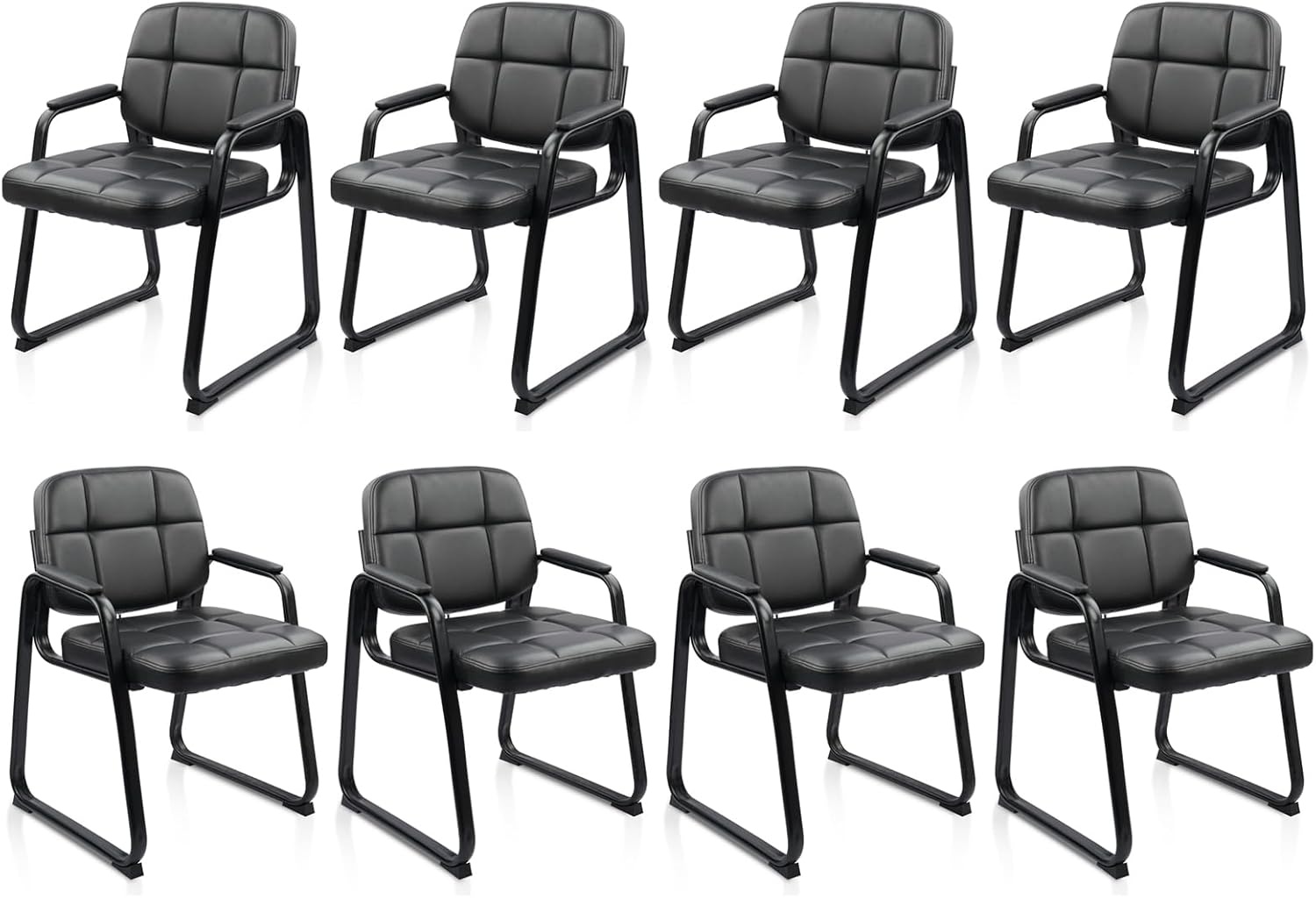 image:imageCLATINA Waiting Reception Chairs No Wheel Leather Guest Chair with Padded Arms Modern Brown Office Desk Chairs with Sled Base for Office Meeting Conference Room Lobby Home Living Room 4 PackBlacksled Base