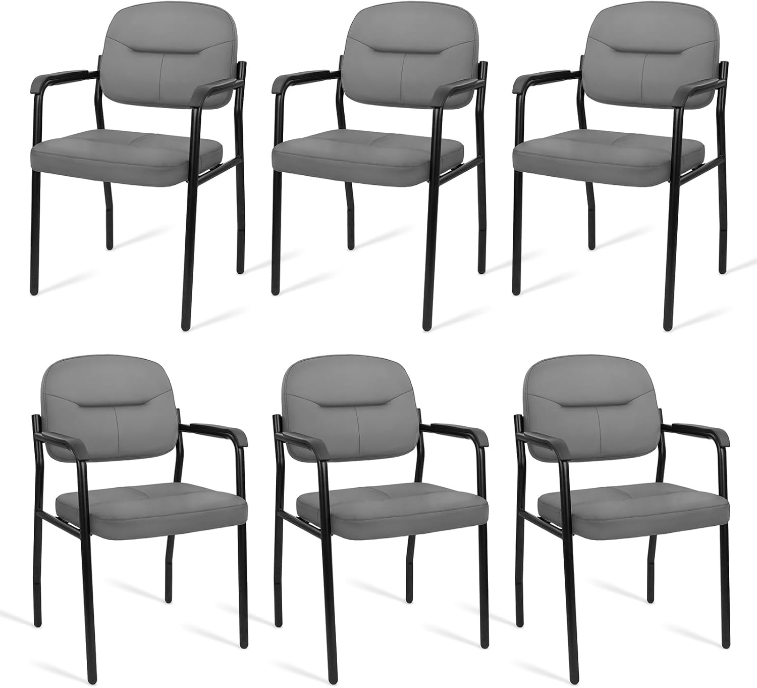image:imageCLATINA Waiting Reception Chairs No Wheel Leather Guest Chair with Padded Arms Modern Brown Office Desk Chairs with Sled Base for Office Meeting Conference Room Lobby Home Living Room 4 PackGreylaurel