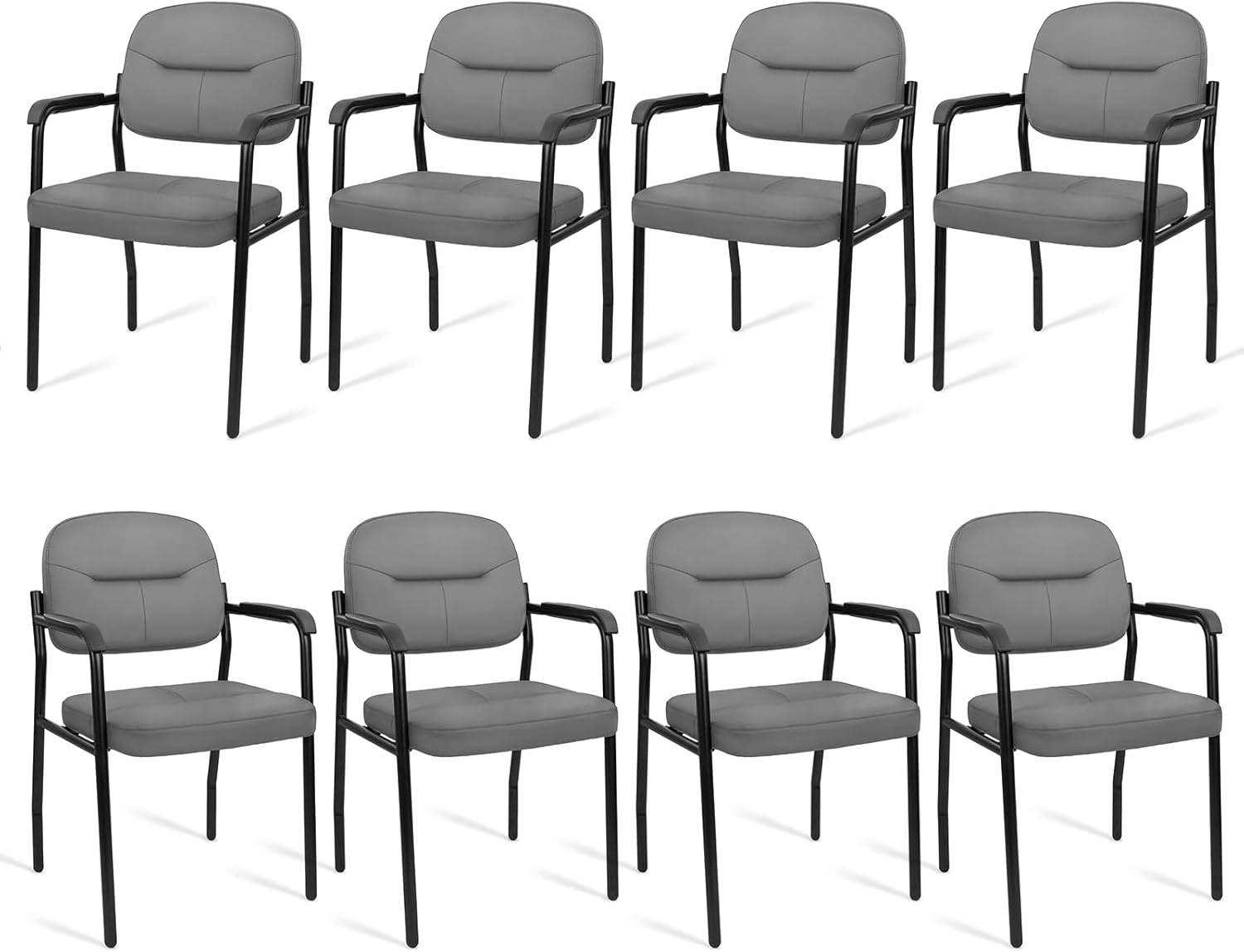 image:imageCLATINA Waiting Reception Chairs No Wheel Leather Guest Chair with Padded Arms Modern Brown Office Desk Chairs with Sled Base for Office Meeting Conference Room Lobby Home Living Room 4 PackGreylaurel