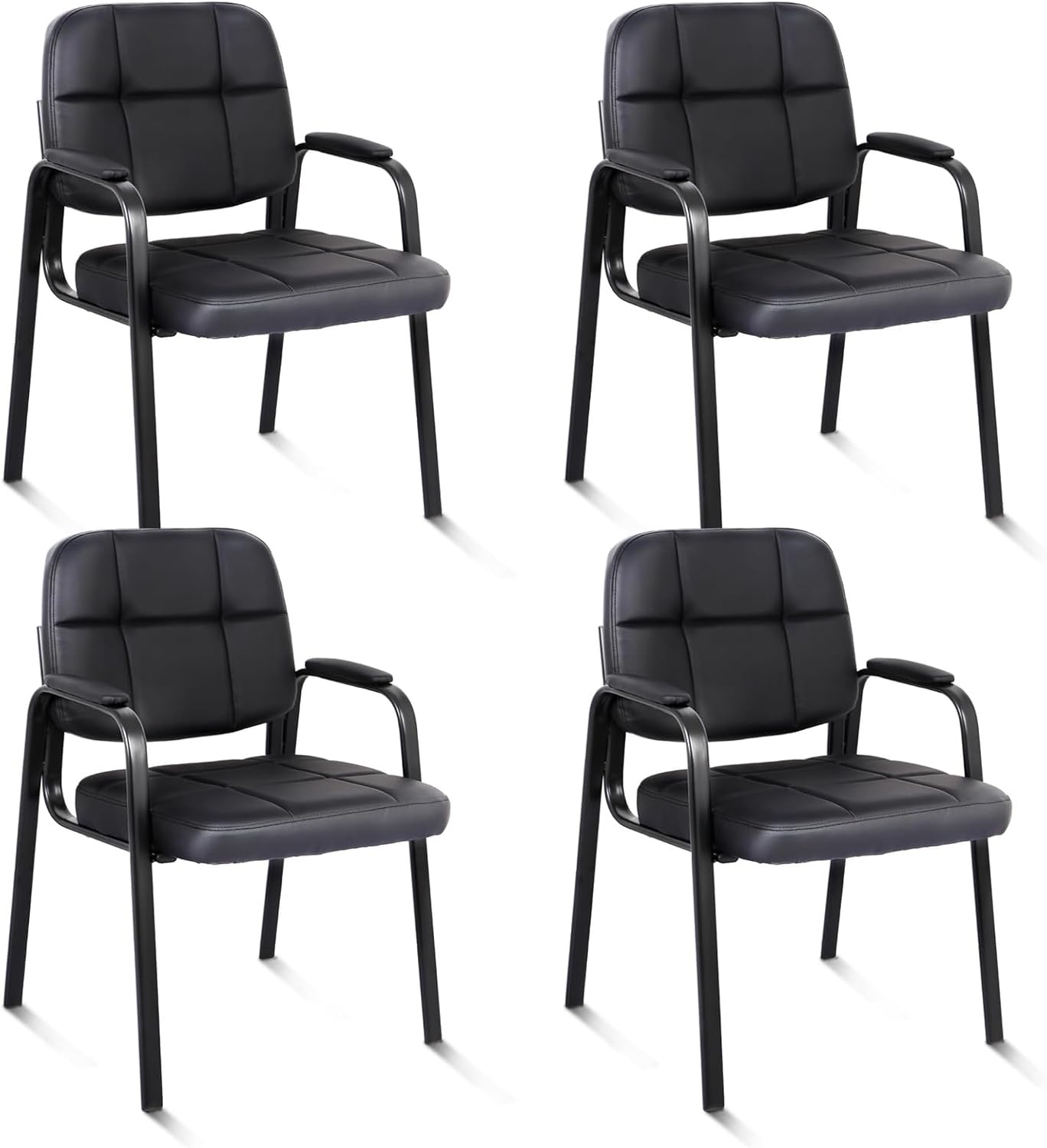image:imageCLATINA Waiting Reception Chairs No Wheel Leather Guest Chair with Padded Arms Modern Brown Office Desk Chairs with Sled Base for Office Meeting Conference Room Lobby Home Living Room 4 PackBlack