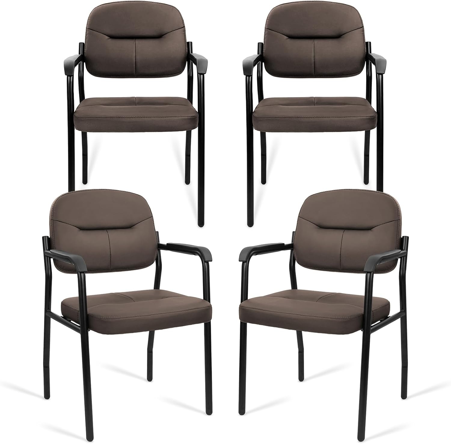 image:imageCLATINA Waiting Reception Chairs No Wheel Leather Guest Chair with Padded Arms Modern Brown Office Desk Chairs with Sled Base for Office Meeting Conference Room Lobby Home Living Room 4 PackBrownlaurel