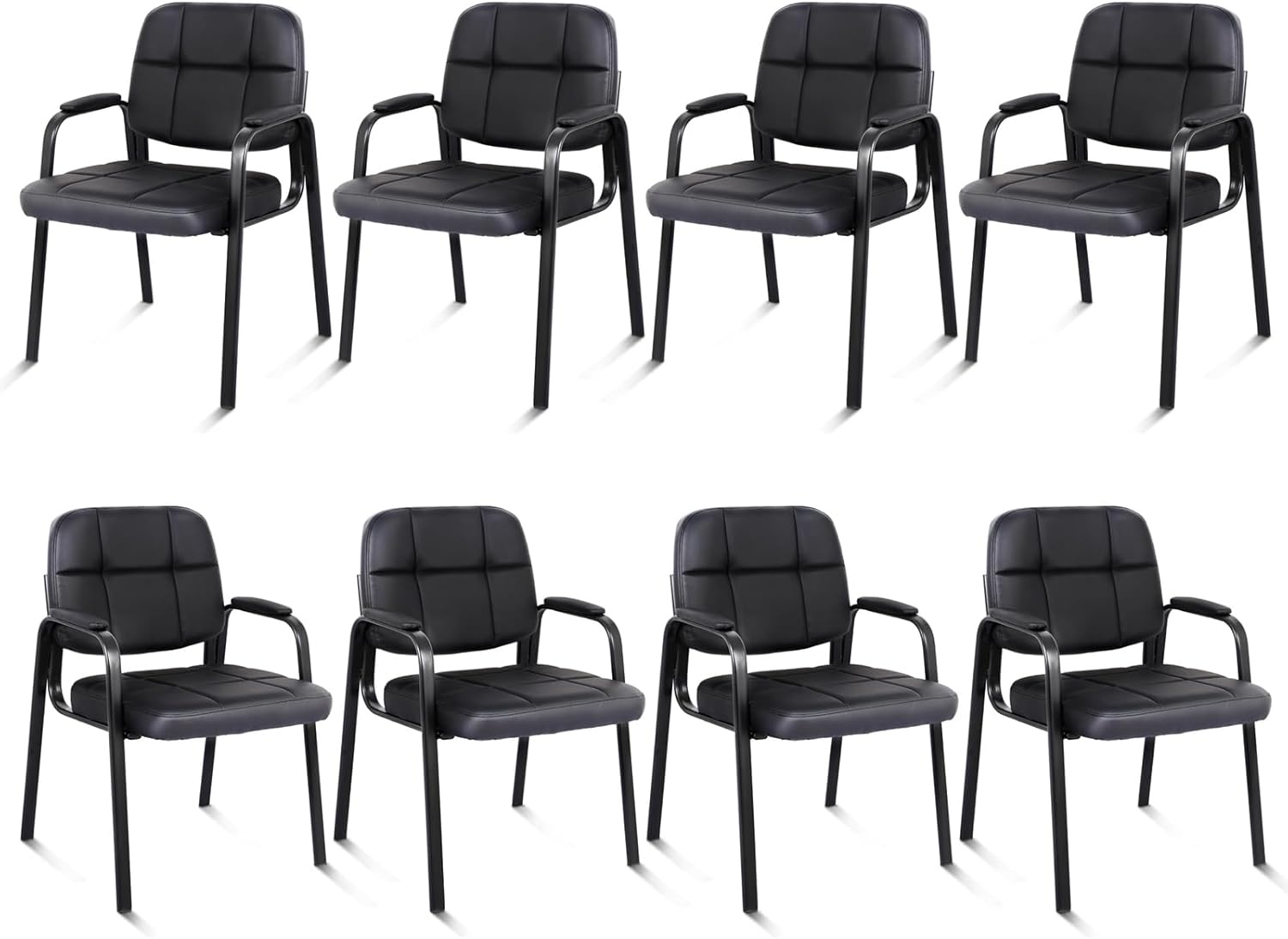 image:imageCLATINA Waiting Reception Chairs No Wheel Leather Guest Chair with Padded Arms Modern Brown Office Desk Chairs with Sled Base for Office Meeting Conference Room Lobby Home Living Room 4 PackBlack