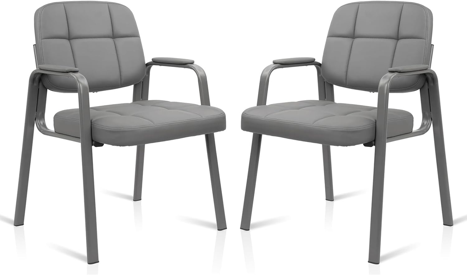 image:imageCLATINA Waiting Reception Chairs No Wheel Leather Guest Chair with Padded Arms Modern Brown Office Desk Chairs with Sled Base for Office Meeting Conference Room Lobby Home Living Room 4 PackGrey