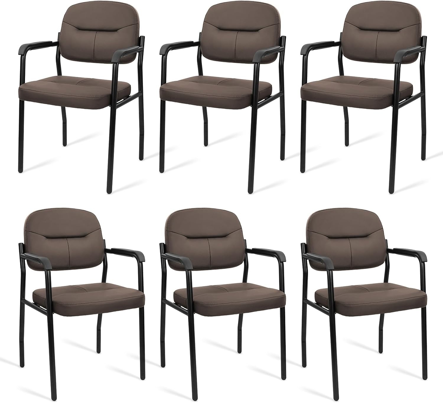 image:imageCLATINA Waiting Reception Chairs No Wheel Leather Guest Chair with Padded Arms Modern Brown Office Desk Chairs with Sled Base for Office Meeting Conference Room Lobby Home Living Room 4 PackBrownlaurel