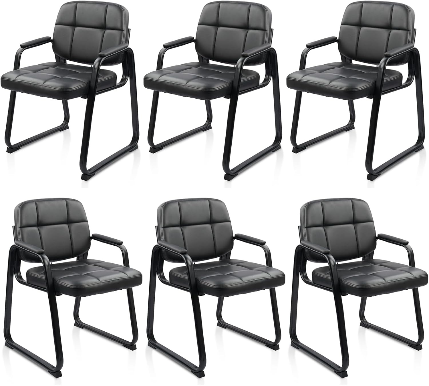 image:imageCLATINA Waiting Reception Chairs No Wheel Leather Guest Chair with Padded Arms Modern Brown Office Desk Chairs with Sled Base for Office Meeting Conference Room Lobby Home Living Room 4 PackBlacksled Base