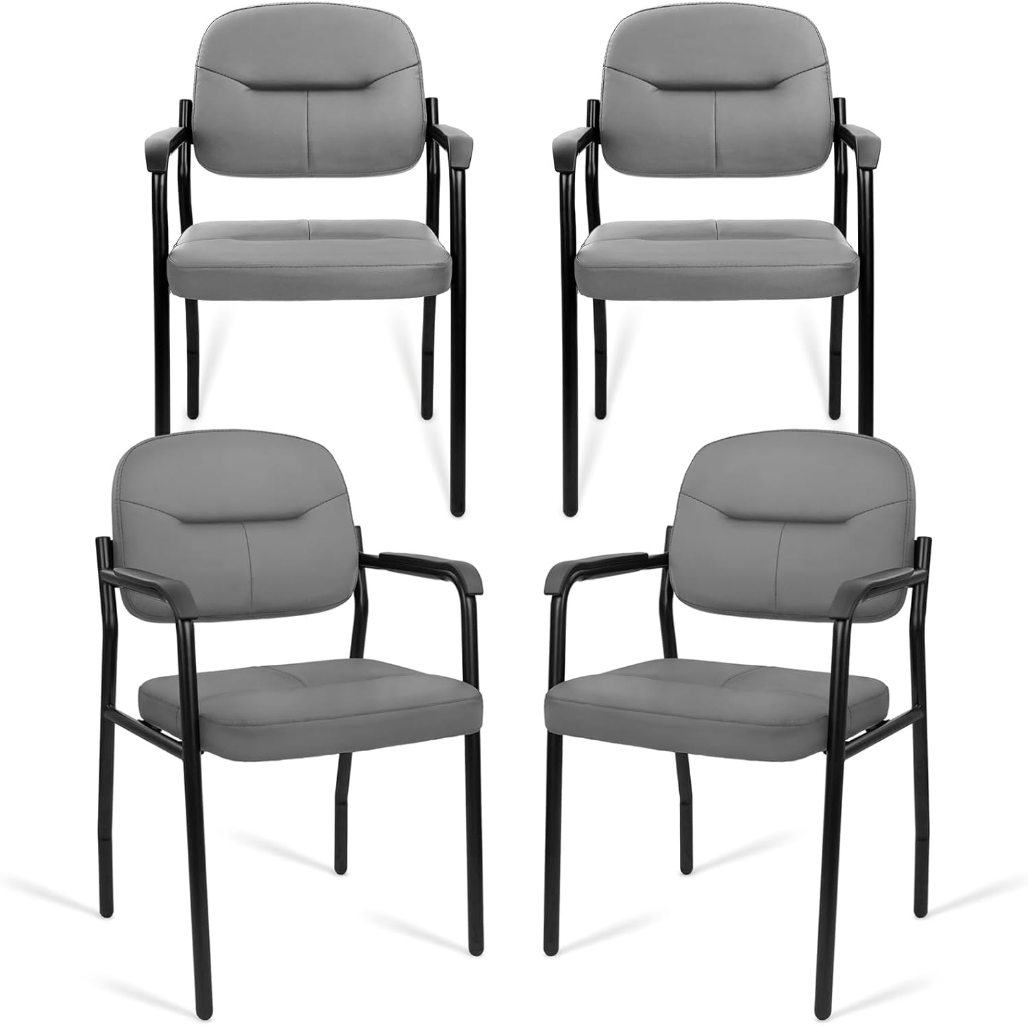 image:imageCLATINA Waiting Reception Chairs No Wheel Leather Guest Chair with Padded Arms Modern Brown Office Desk Chairs with Sled Base for Office Meeting Conference Room Lobby Home Living Room 4 PackGreylaurel