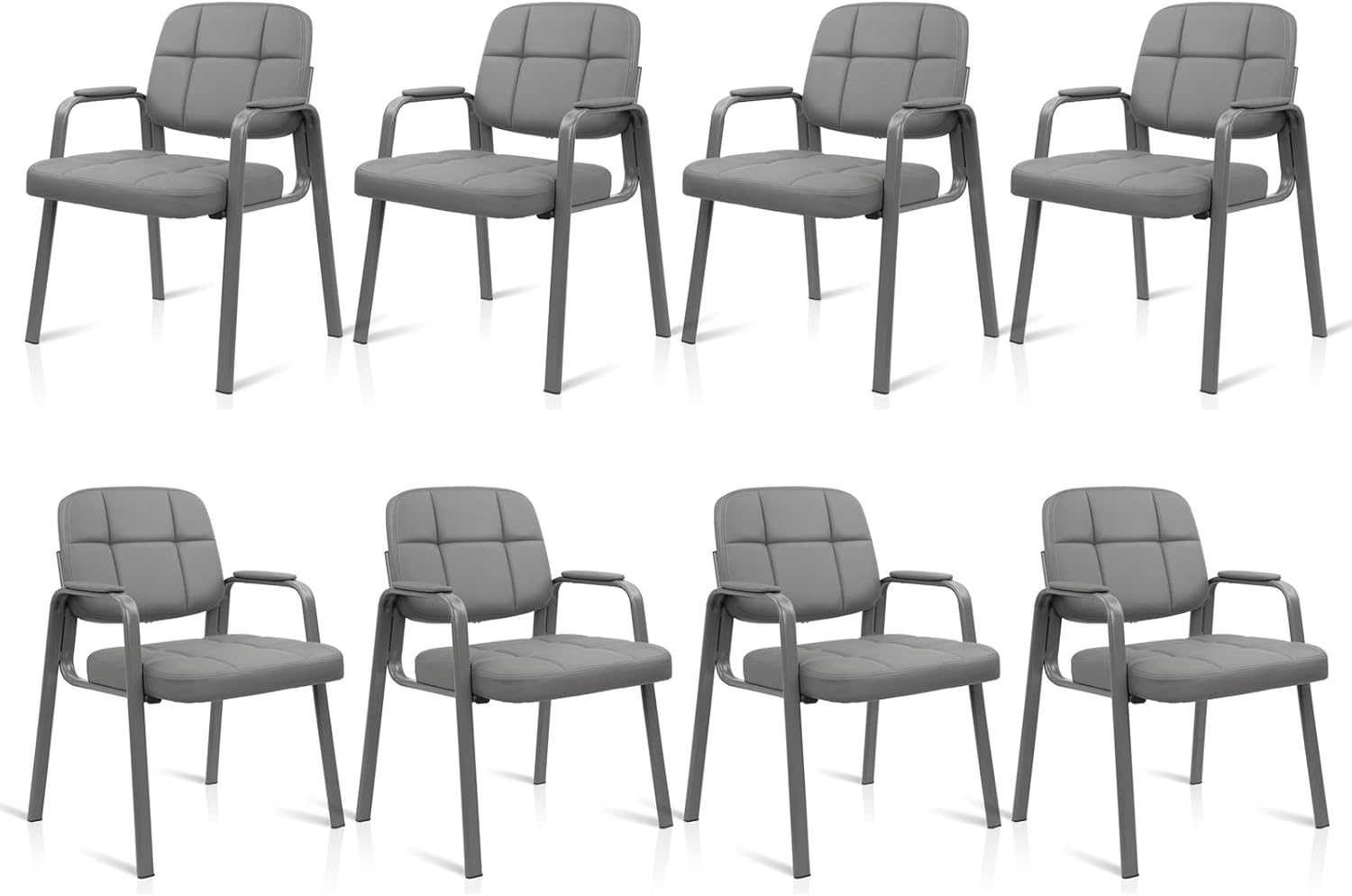 image:imageCLATINA Waiting Reception Chairs No Wheel Leather Guest Chair with Padded Arms Modern Brown Office Desk Chairs with Sled Base for Office Meeting Conference Room Lobby Home Living Room 4 PackGrey