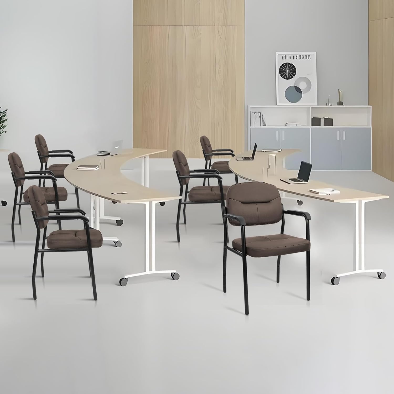 image:imageCLATINA Waiting Reception Chairs No Wheel Leather Guest Chair with Padded Arms Modern Brown Office Desk Chairs with Sled Base for Office Meeting Conference Room Lobby Home Living Room 4 PackBrownlaurel