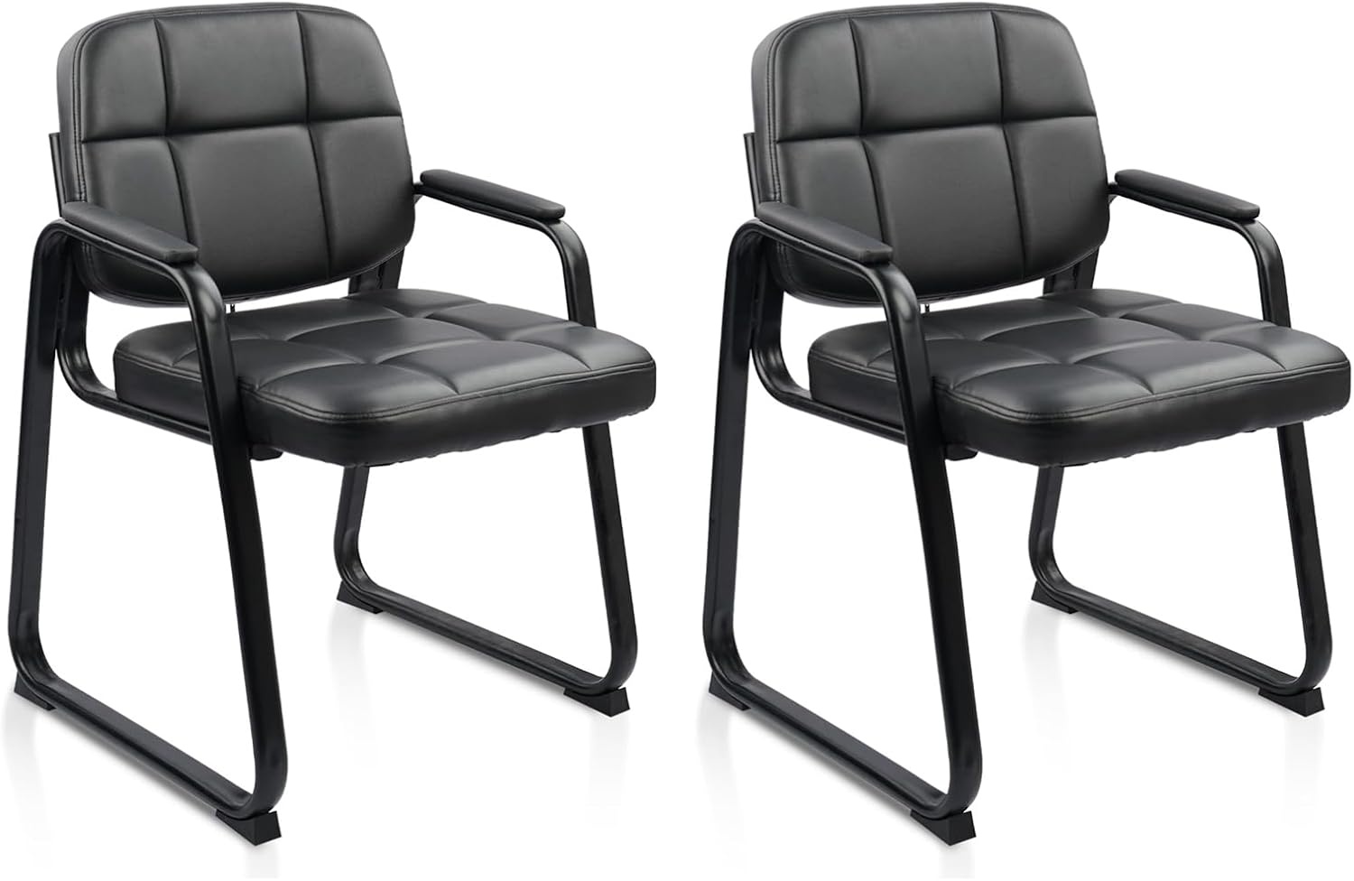 image:imageCLATINA Waiting Reception Chairs No Wheel Leather Guest Chair with Padded Arms Modern Brown Office Desk Chairs with Sled Base for Office Meeting Conference Room Lobby Home Living Room 4 PackBlacksled Base