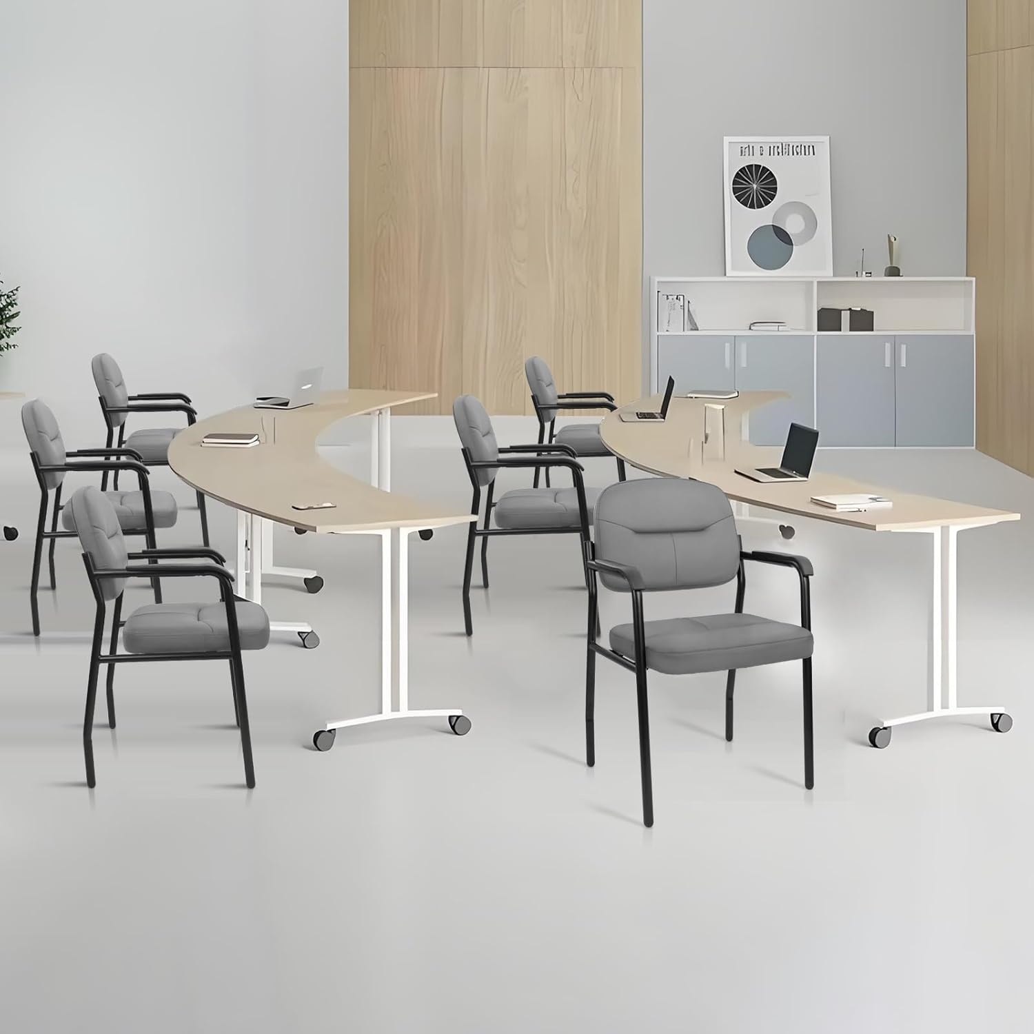 image:imageCLATINA Waiting Reception Chairs No Wheel Leather Guest Chair with Padded Arms Modern Brown Office Desk Chairs with Sled Base for Office Meeting Conference Room Lobby Home Living Room 4 PackGreylaurel