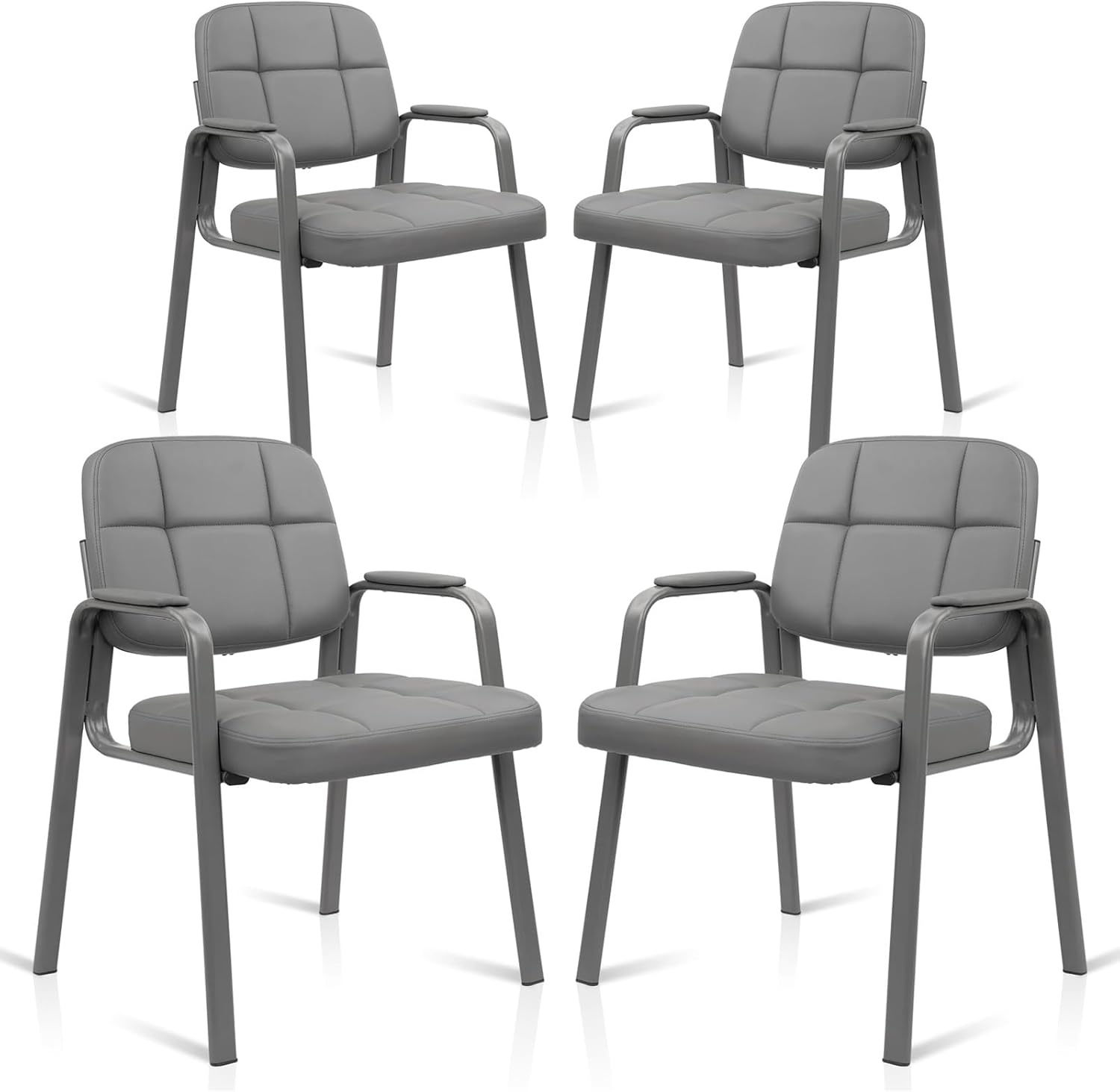 image:imageCLATINA Waiting Reception Chairs No Wheel Leather Guest Chair with Padded Arms Modern Brown Office Desk Chairs with Sled Base for Office Meeting Conference Room Lobby Home Living Room 4 PackGrey