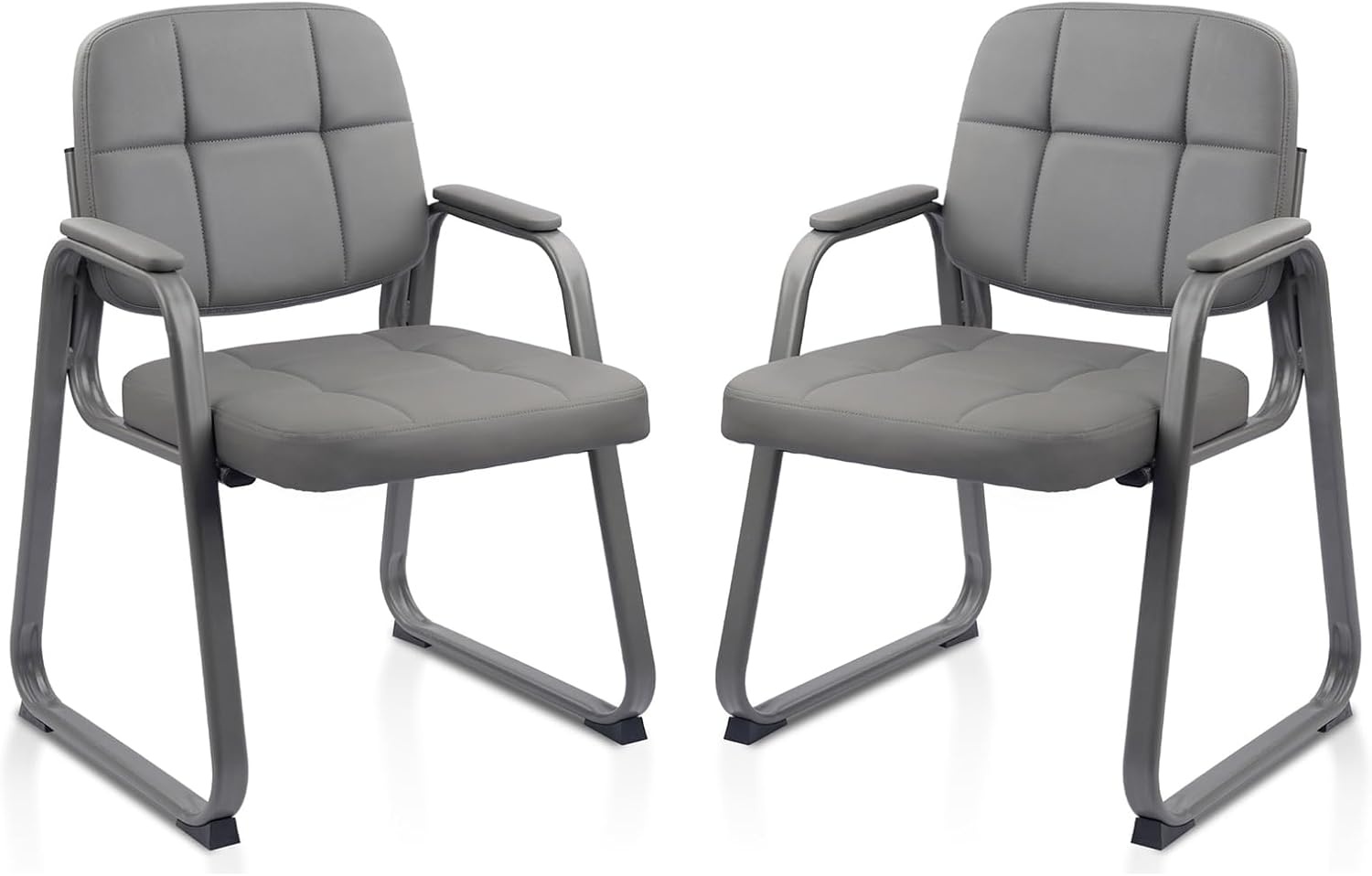 image:imageCLATINA Waiting Reception Chairs No Wheel Leather Guest Chair with Padded Arms Modern Brown Office Desk Chairs with Sled Base for Office Meeting Conference Room Lobby Home Living Room 4 PackGreysled Base