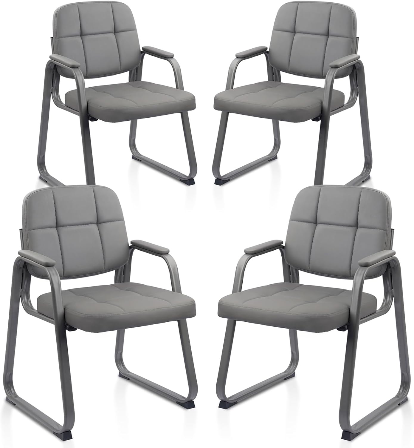 image:imageCLATINA Waiting Reception Chairs No Wheel Leather Guest Chair with Padded Arms Modern Brown Office Desk Chairs with Sled Base for Office Meeting Conference Room Lobby Home Living Room 4 PackGreysled Base