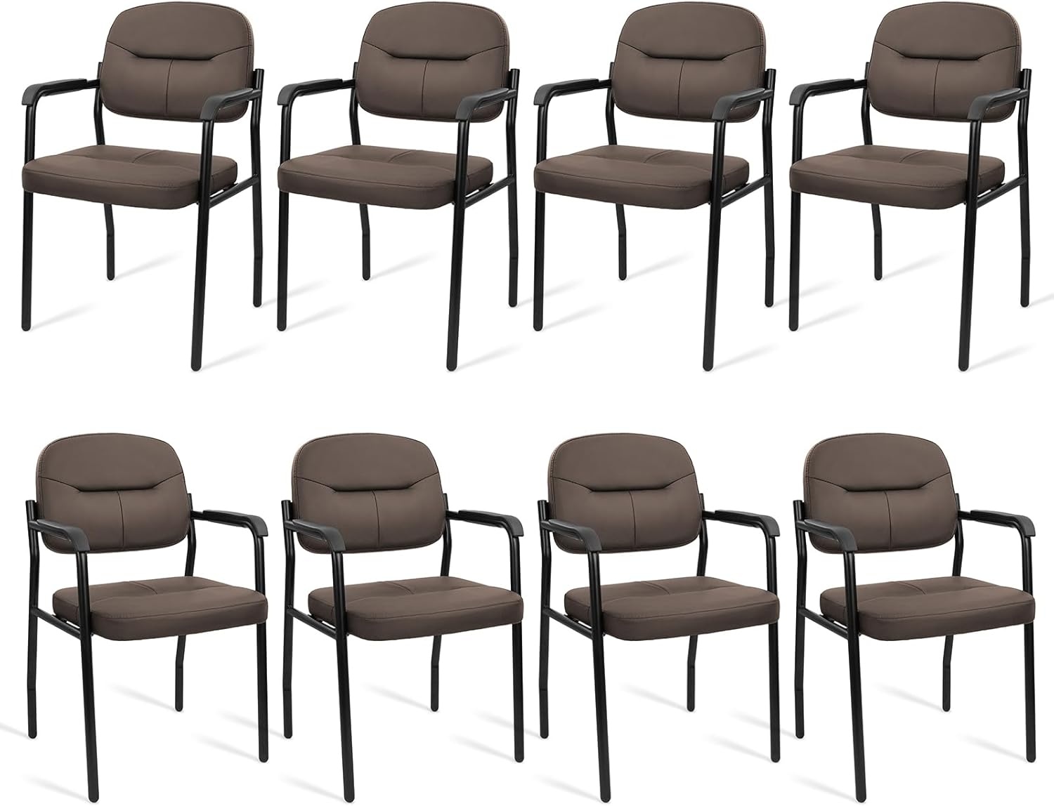 image:imageCLATINA Waiting Reception Chairs No Wheel Leather Guest Chair with Padded Arms Modern Brown Office Desk Chairs with Sled Base for Office Meeting Conference Room Lobby Home Living Room 4 PackBrownlaurel