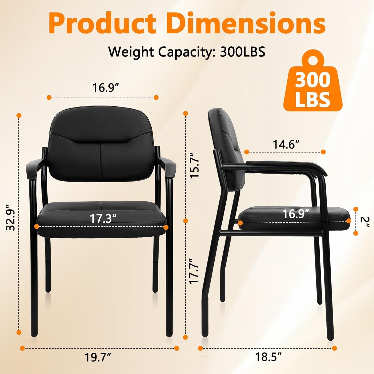 image:imageCLATINA Waiting Reception Chairs No Wheel Leather Guest Chair with Padded Arms Modern Brown Office Desk Chairs with Sled Base for Office Meeting Conference Room Lobby Home Living Room 4 PackBlacklaurel
