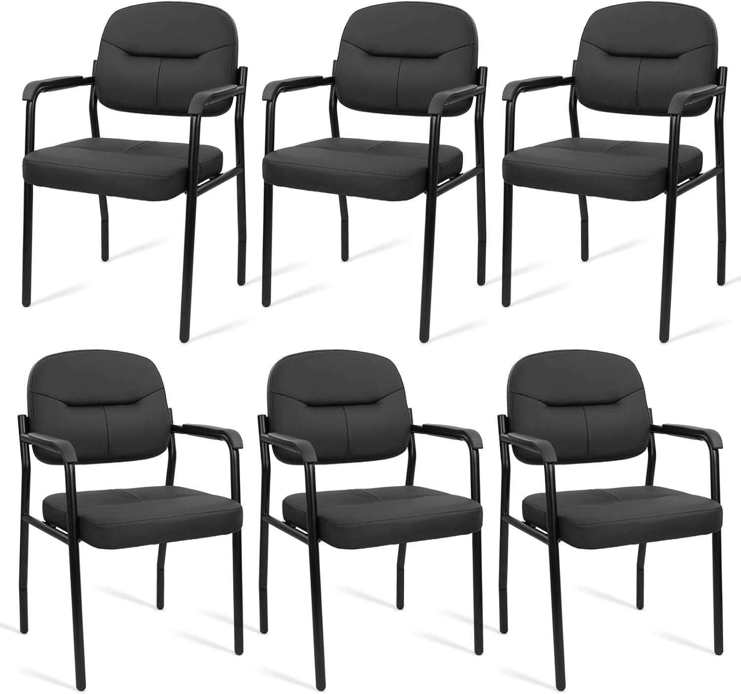 image:imageCLATINA Waiting Reception Chairs No Wheel Leather Guest Chair with Padded Arms Modern Brown Office Desk Chairs with Sled Base for Office Meeting Conference Room Lobby Home Living Room 4 PackBlacklaurel