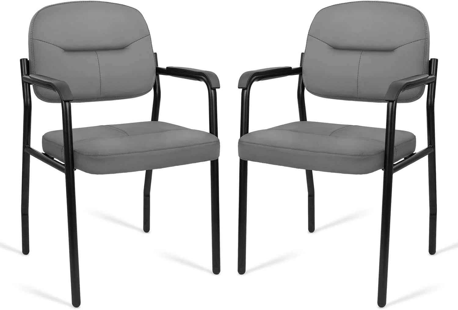 image:imageCLATINA Waiting Reception Chairs No Wheel Leather Guest Chair with Padded Arms Modern Brown Office Desk Chairs with Sled Base for Office Meeting Conference Room Lobby Home Living Room 4 PackGreylaurel