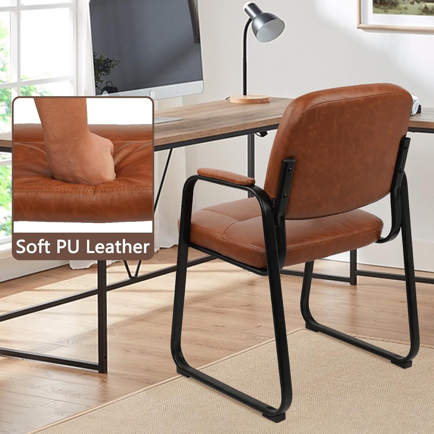 image:imageCLATINA Waiting Room Guest Chair with Bonded Leather Padded Arm Rest for Office Reception and Conference Desk BlackBrown