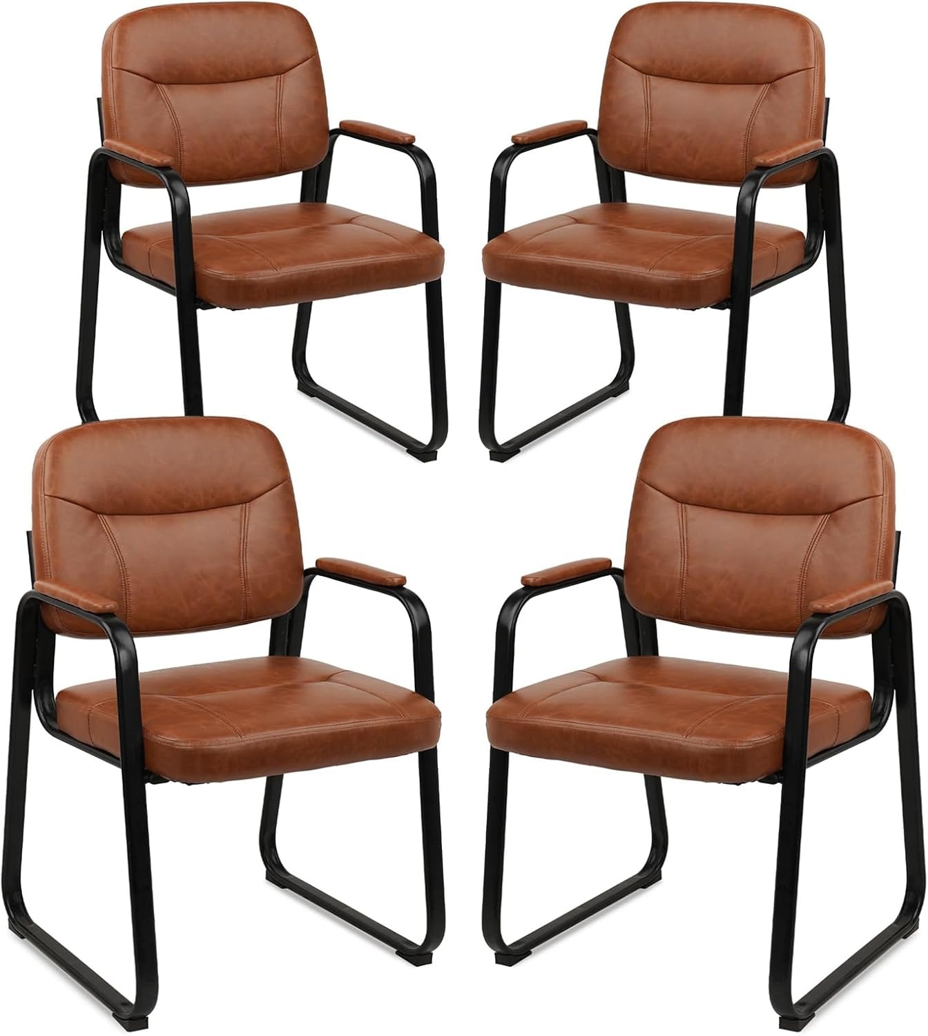 image:imageCLATINA Waiting Room Guest Chair with Bonded Leather Padded Arm Rest for Office Reception and Conference Desk BlackBrown
