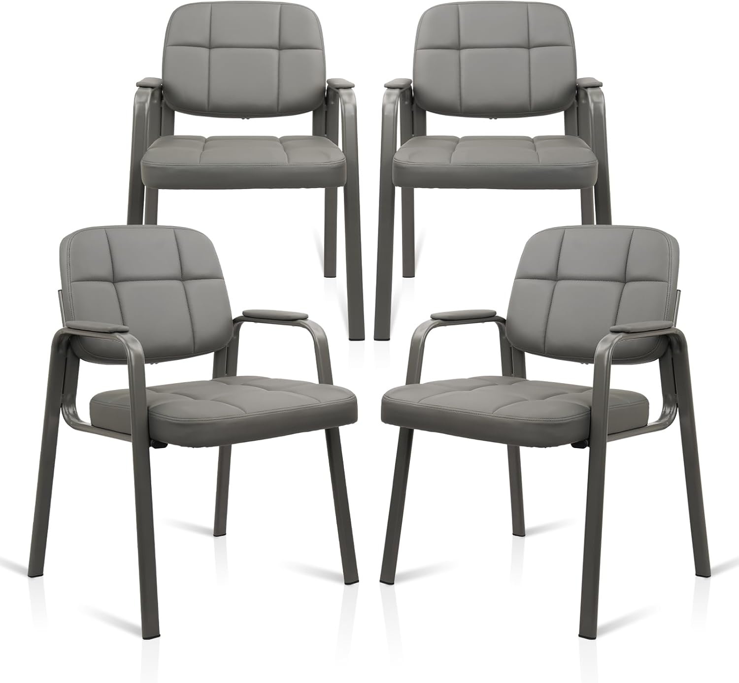 image:imageCLATINA Waiting Room Guest Chair with Bonded Leather Padded Arm Rest for Office Reception and Conference Desk BlackGrey