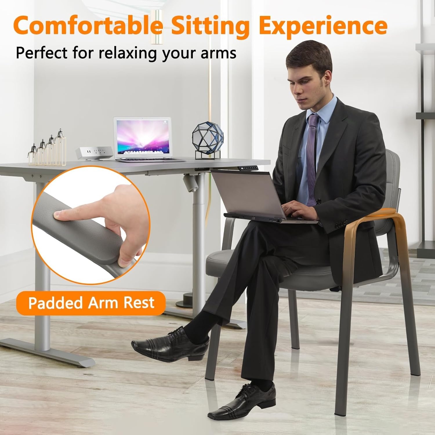 image:imageCLATINA Waiting Room Guest Chair with Bonded Leather Padded Arm Rest for Office Reception and Conference Desk BlackGrey