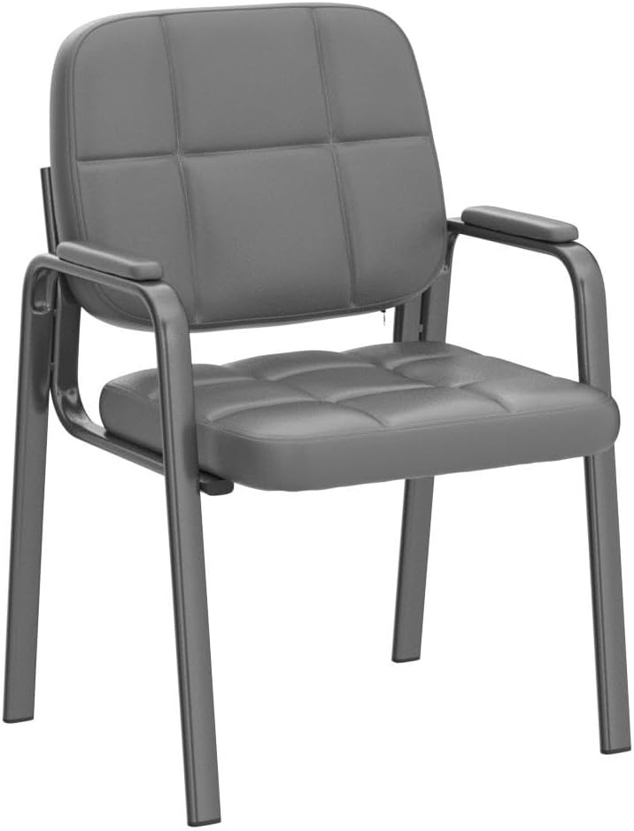 image:imageCLATINA Waiting Room Guest Chair with Bonded Leather Padded Arm Rest for Office Reception and Conference Desk BlackGrey